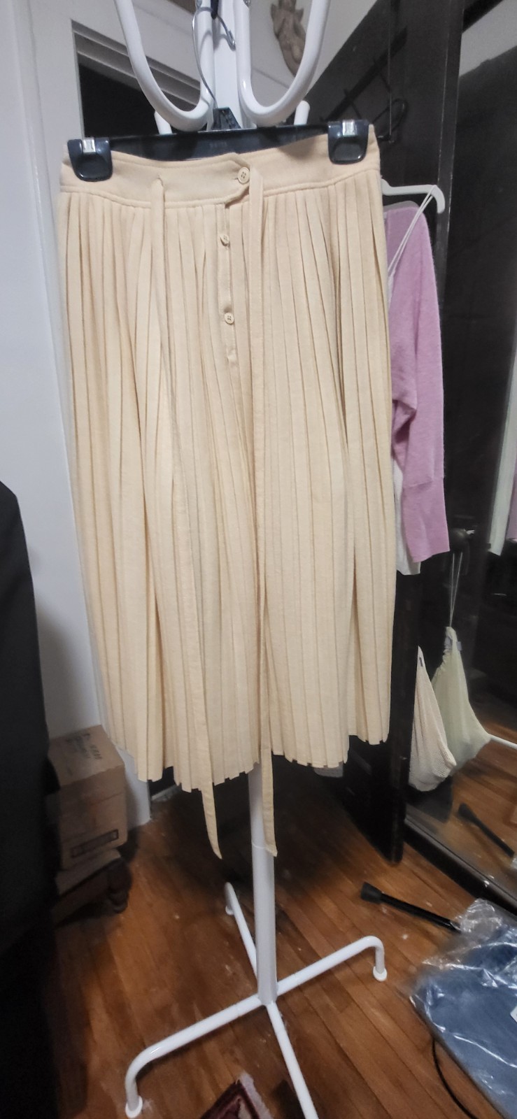 Vintage Gudule Paris Ecru Wool Polyamide Pleated & Drawstring Skirt 10
