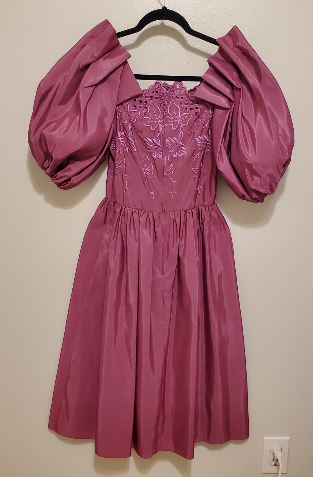 VTG Puff sleeve off shoulder taffeta mauve Prom Gown Dress 5/6 USA Union Made