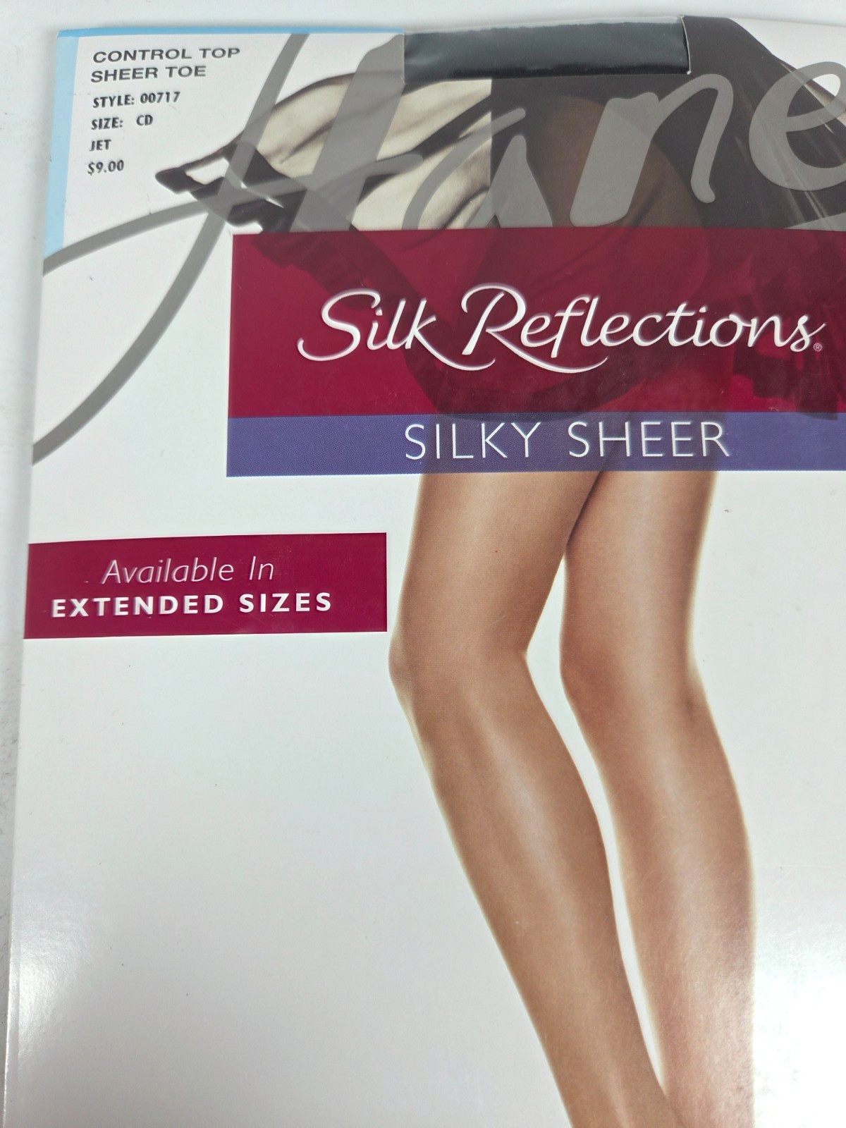 2 Hanes Silk Reflections Silky Sheer Pantyhose Sz CD Jet Black CT Sheer Toe #717