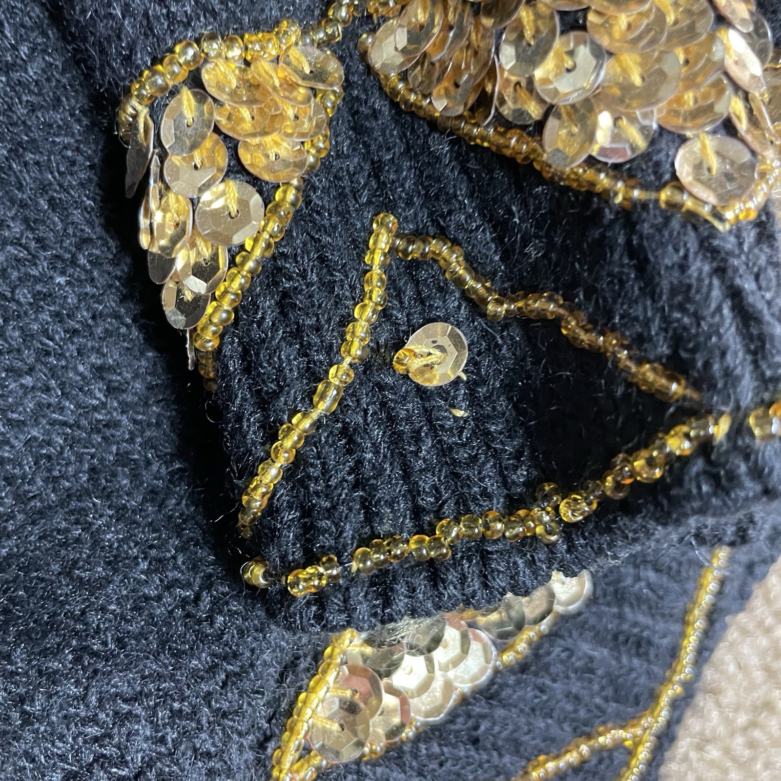 Cristina Vintage Sweater Sequins Beaded Silk Nylon Angora Mardi Gras