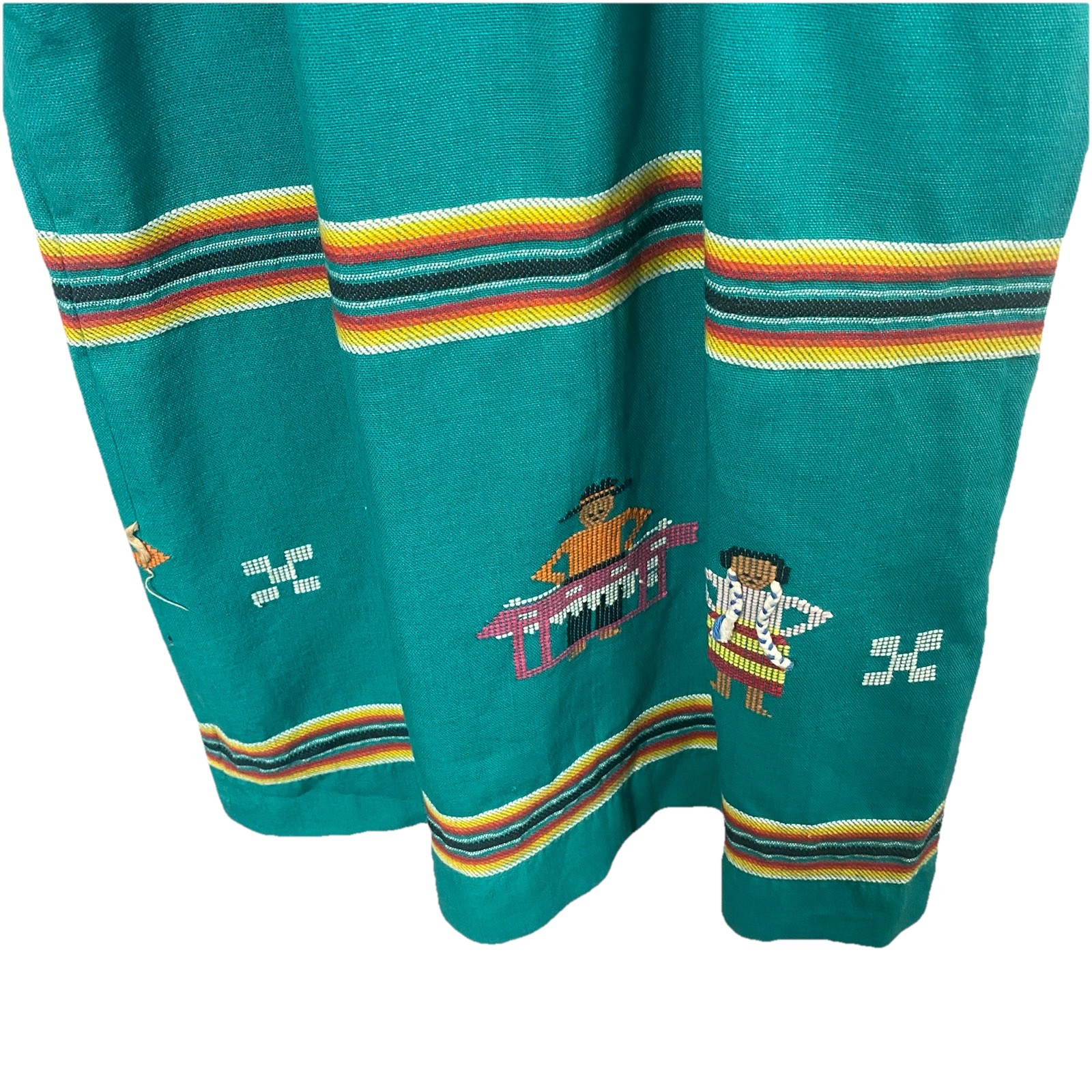 Vintage Guatemalan Teal Embroidered Cotton Dress – Handmade Artisan Lupita -Sz S
