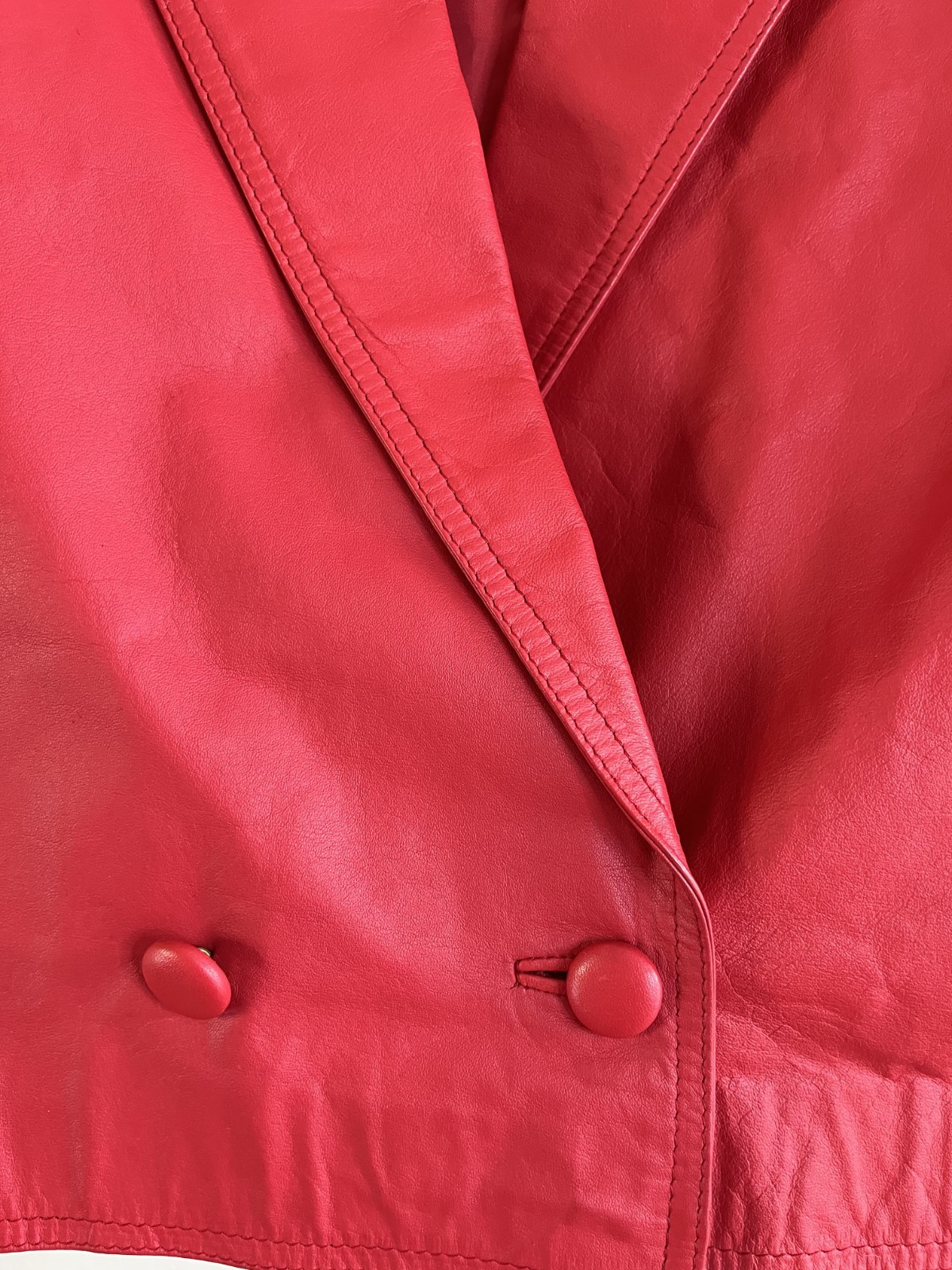 Vintage 1980s Cherry Red Genuine Leather Cropped Jacket & Pants Set Size 36