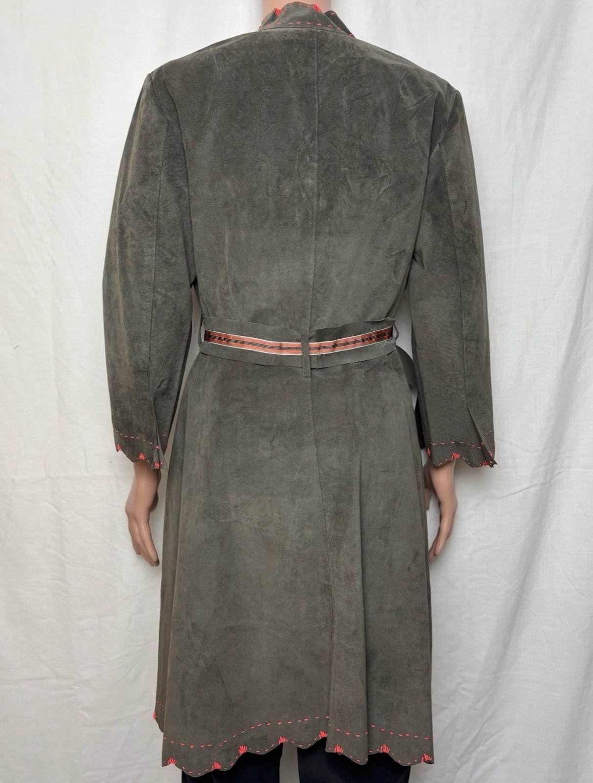 Rozae Nichols Suede Jacket w Belt Scalloped Hem Unique Boho Olive Green NWT