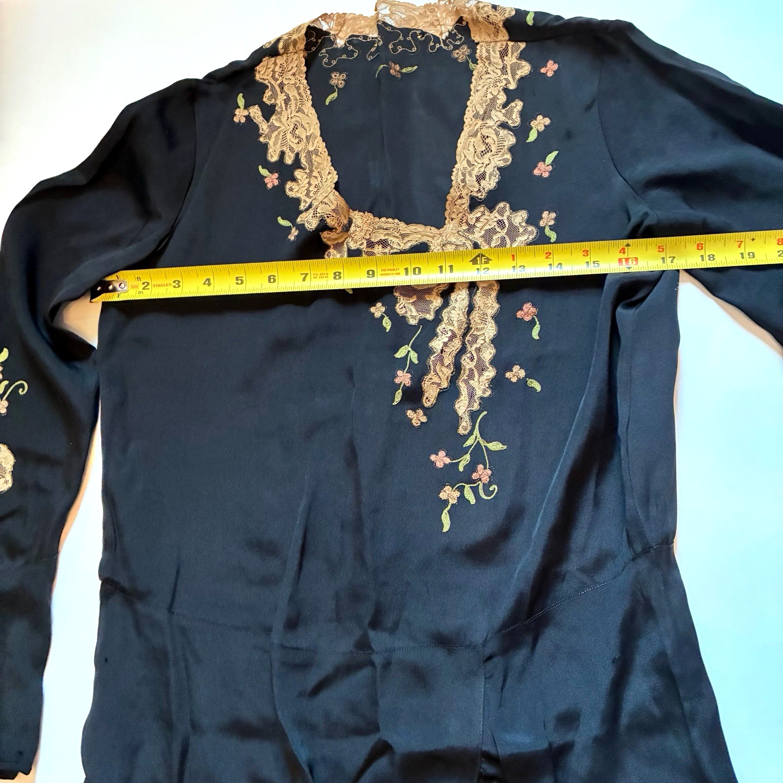 1920&rsquo;S Flapper Drop Waist Afternoon Dress Asymmetrical Lace Embroidery Silk