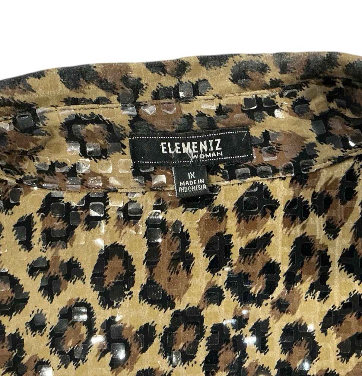 ELEMENTZ Leopard Print Sequin Jacket Womens 1X Stretch Animal Print