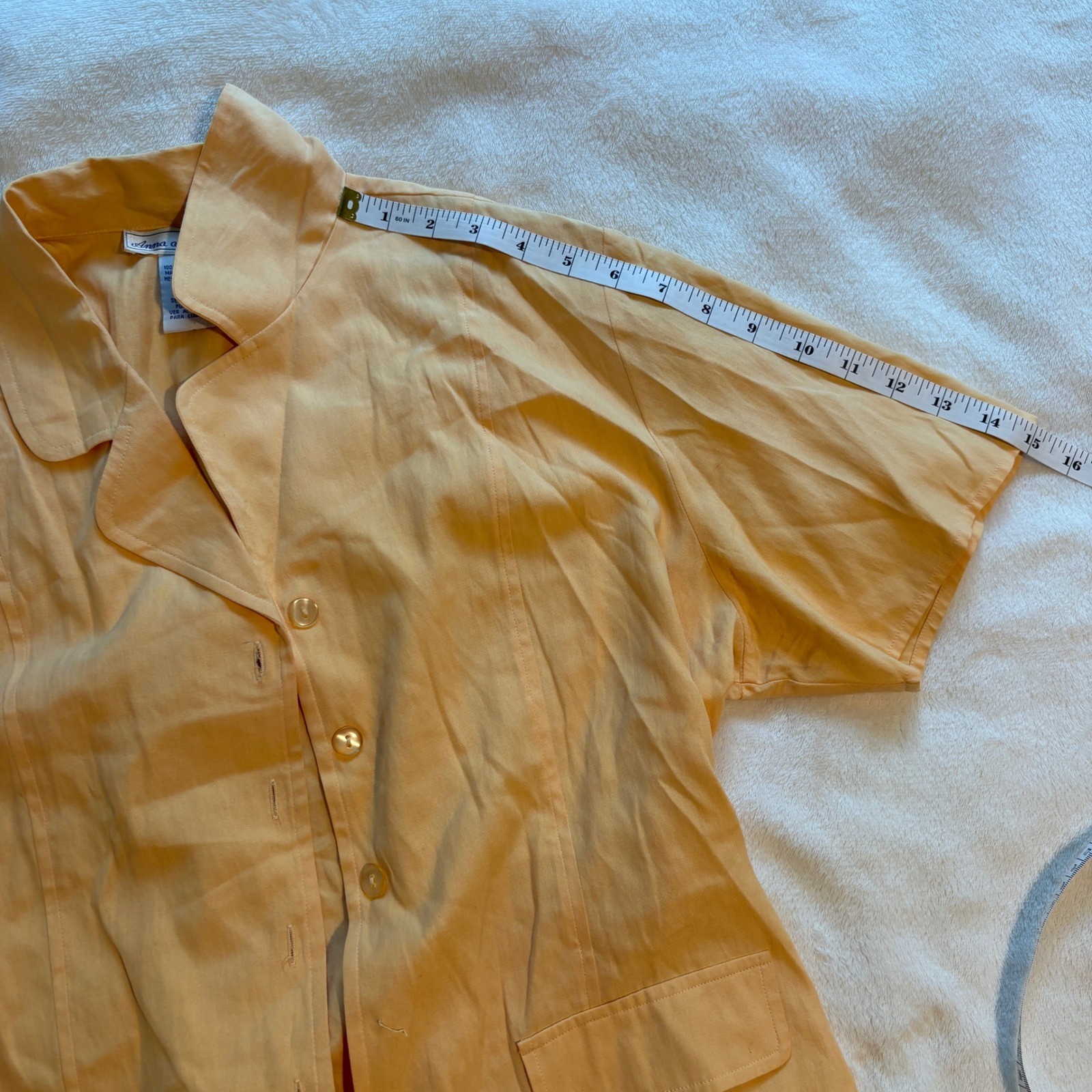 Anna & Frank Vintage 100% Silk Short Sleeve Button Up Shirt Orange Sz L Tie Back