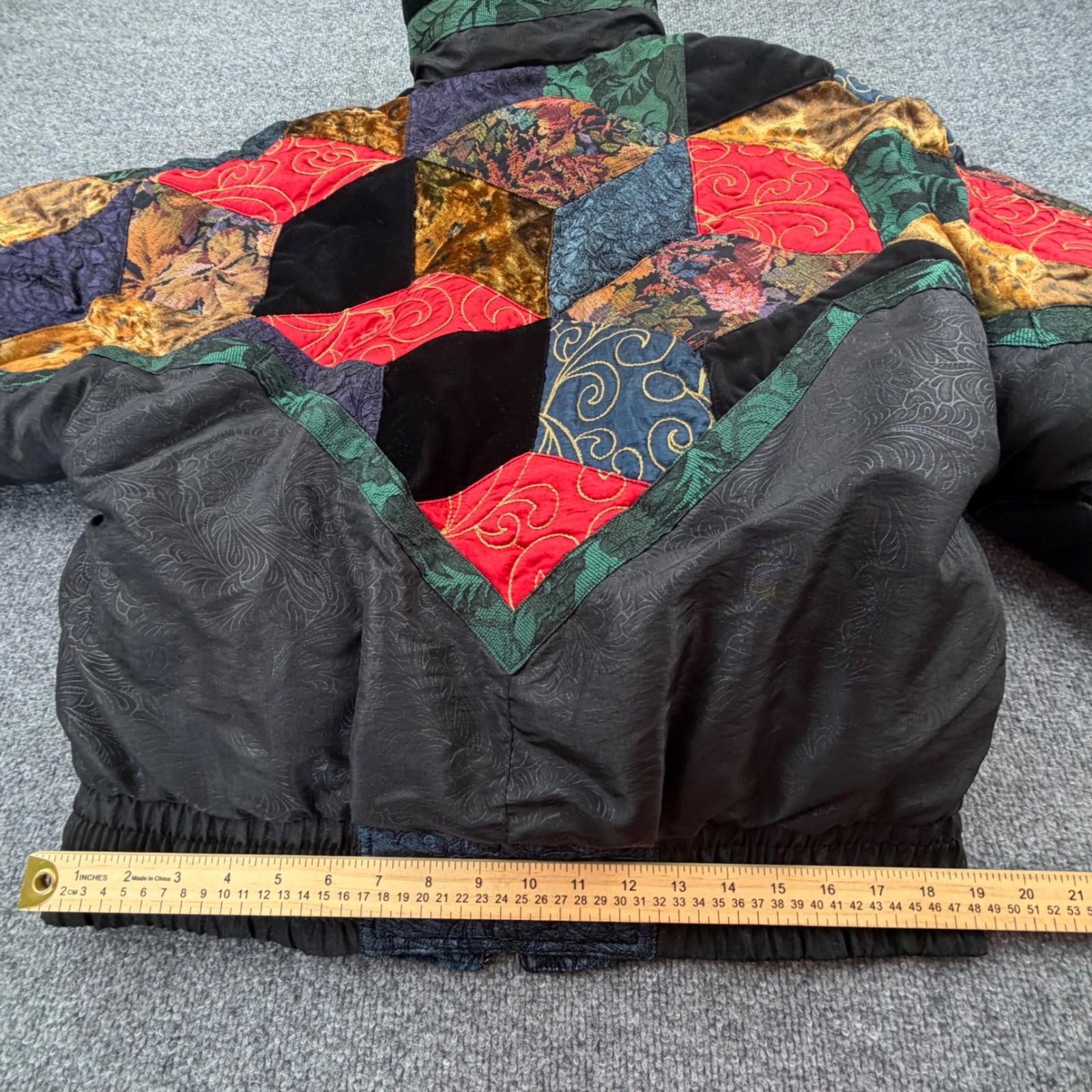 Vintage Pizazz Duvet Down Puffer Jacket XS Patchwork Velvet Brocade 80s 9682