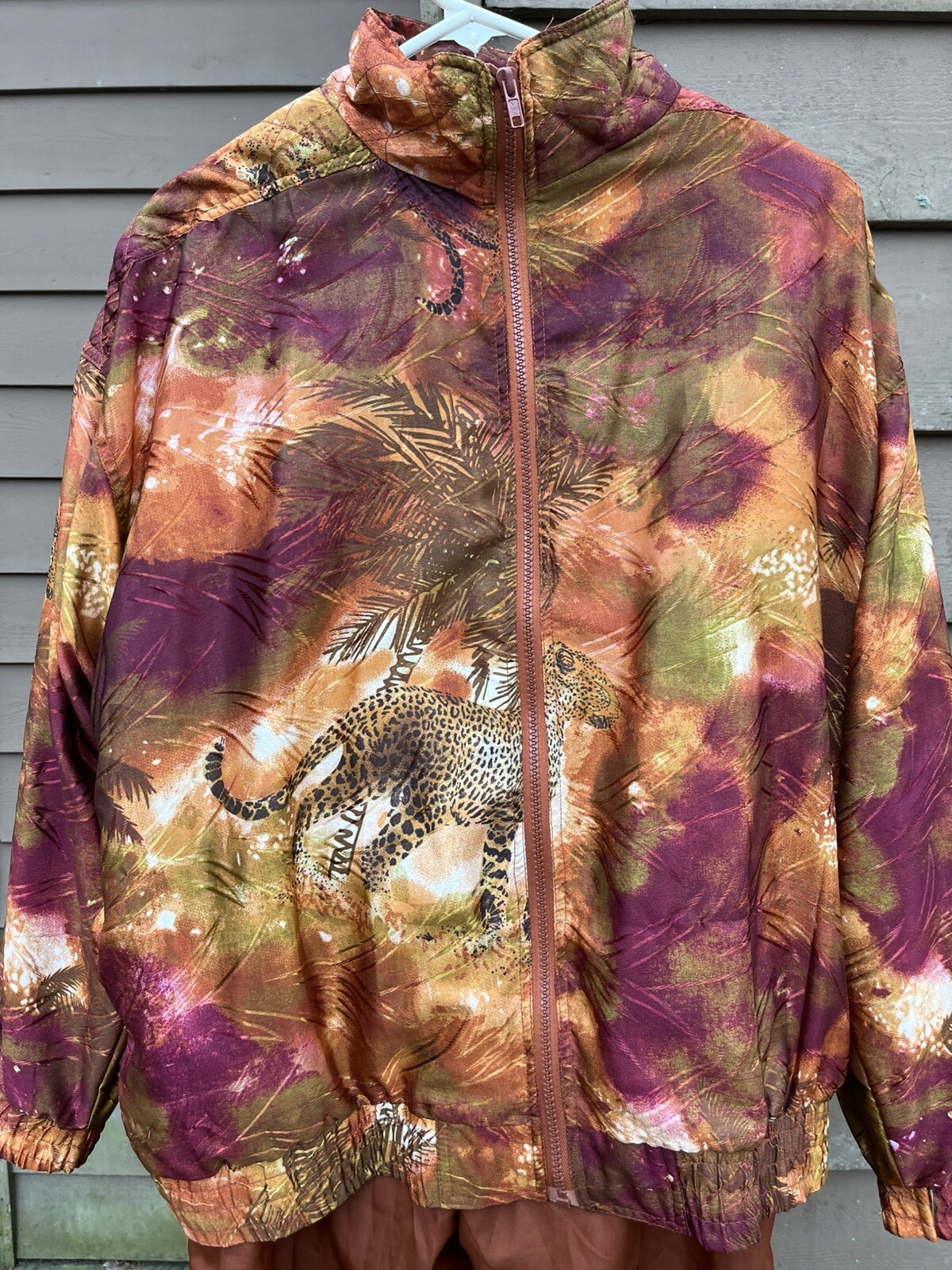 Vintage Kaktus Leopard Print Jungle Jumper 30” Mom Pants Full Zip Jacket Large