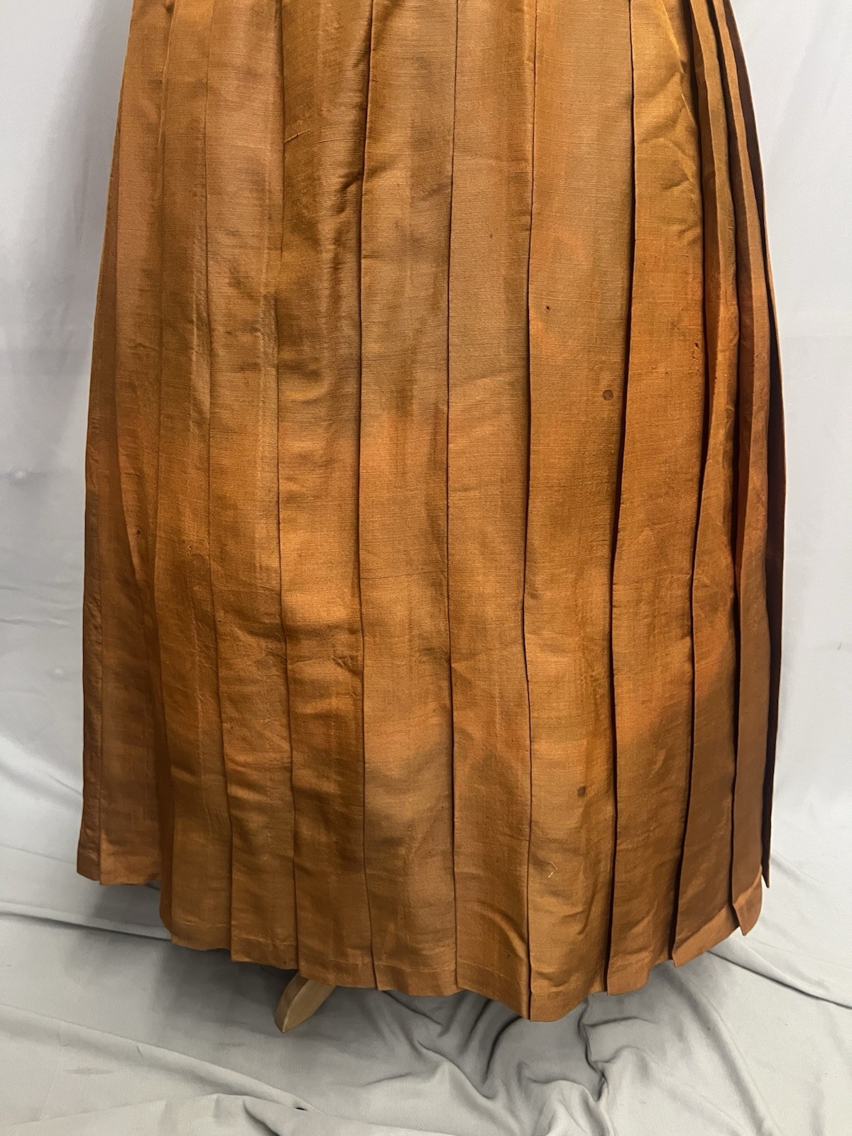 1870’s Copper Silk & Turquoise Velvet Bustle Day Dress