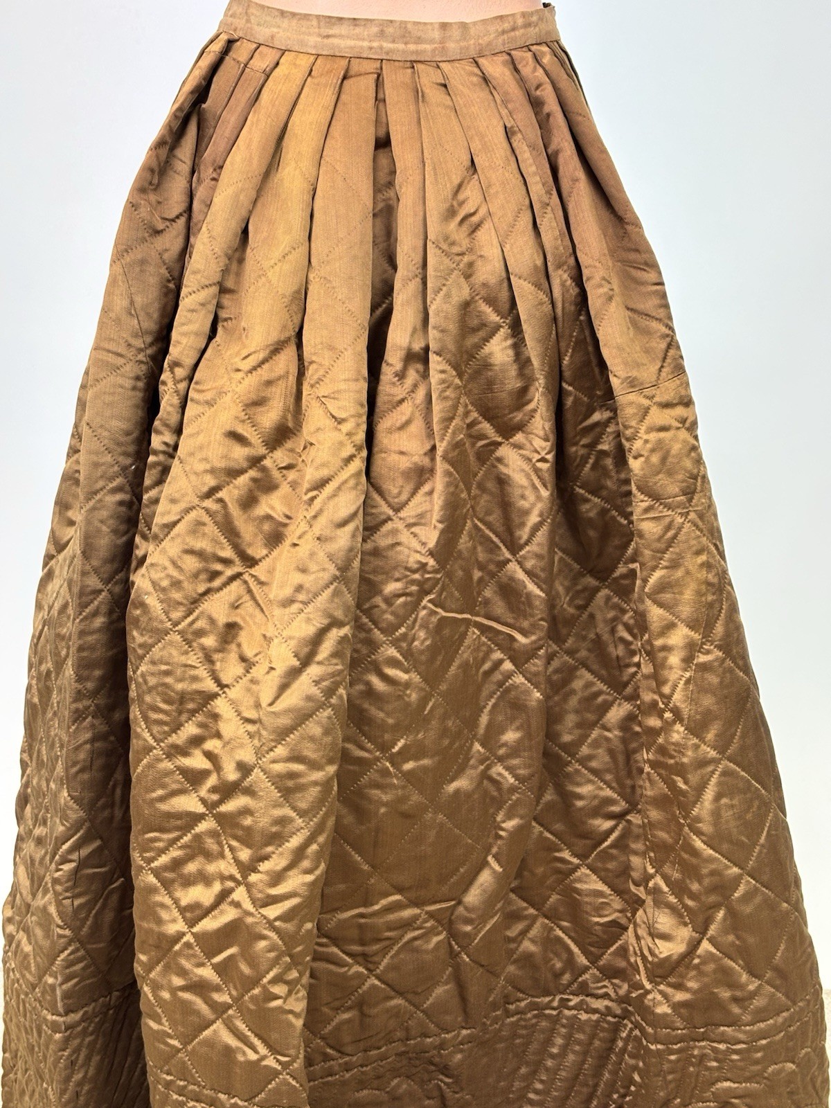 Antique 1890s Victorian Copper Brown Silk Quilted Winter Skirt Pioneerwear AS IS