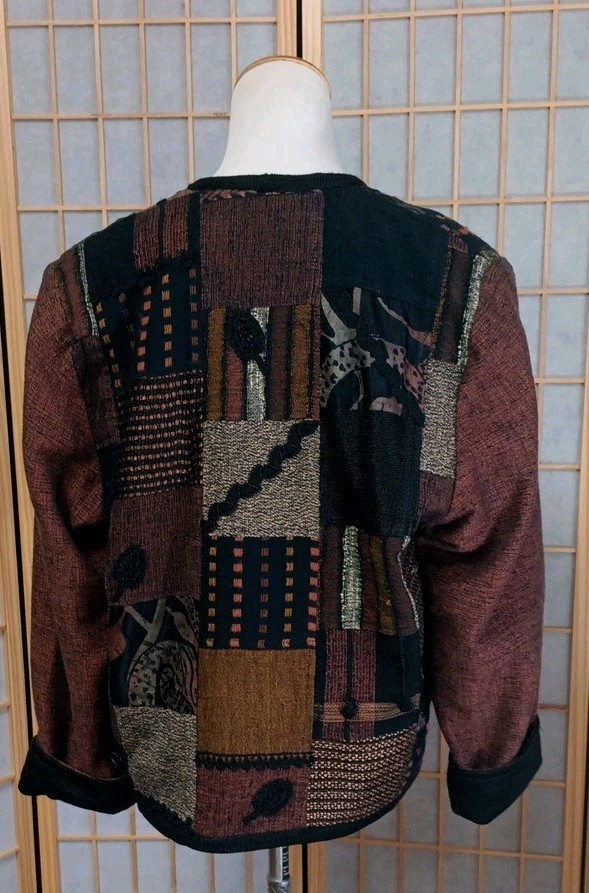 Crystal Vintage Womens Artsy Patchwork Long Sleeve Jacket Made In Colombia Small