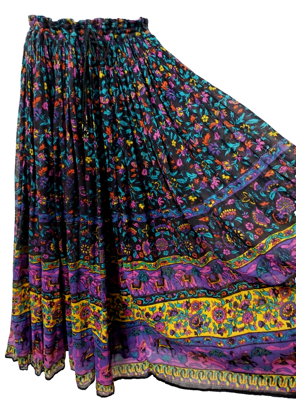 80s Maxi Witch Broomstick Skirt S M L XL Black Pink Elephant Boho Artsy Vintage