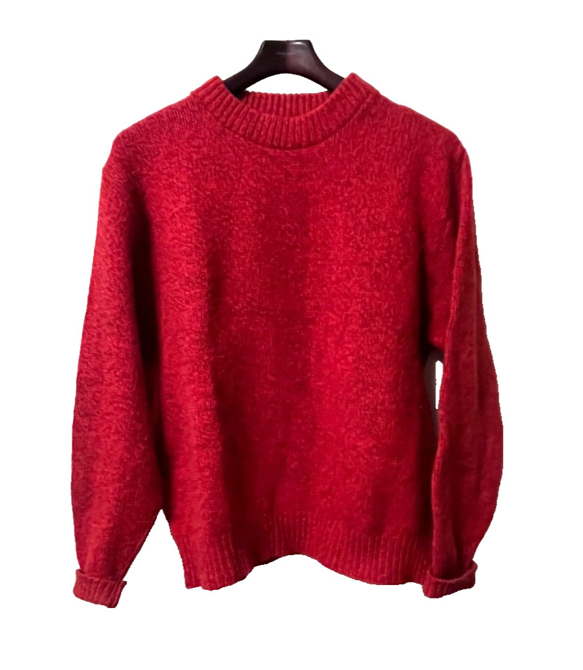 VINTAGE 80s L.L. BEAN RED WOOL KNIT PULLOVER SWEATER CREW NECK TOP WOMEN&rsquo;S XL