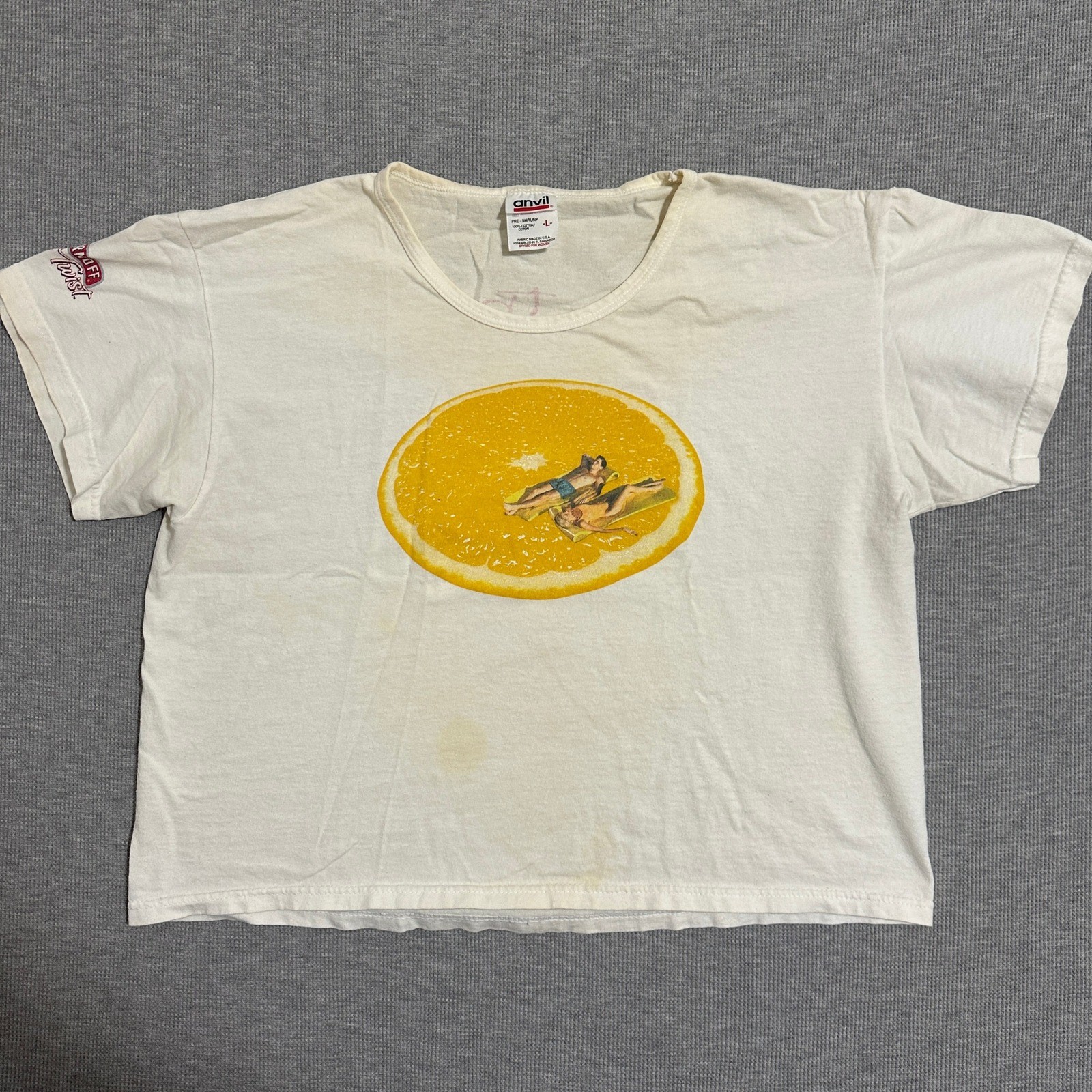 Vintage Anvil Smirnoff Twist Vodka Graphic T-Shirt Orange Slice White Womens L