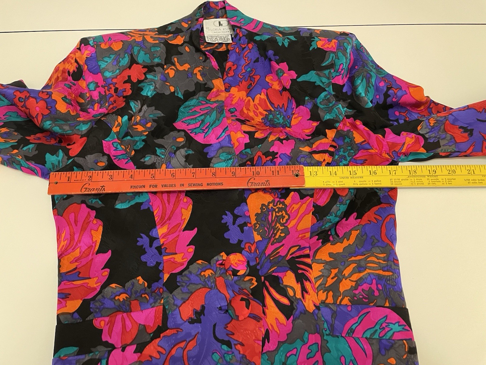 Vintage Iconic 80s Flora Kung Bold Abstract Floral Silk Asian Jacket Obi Belt XS