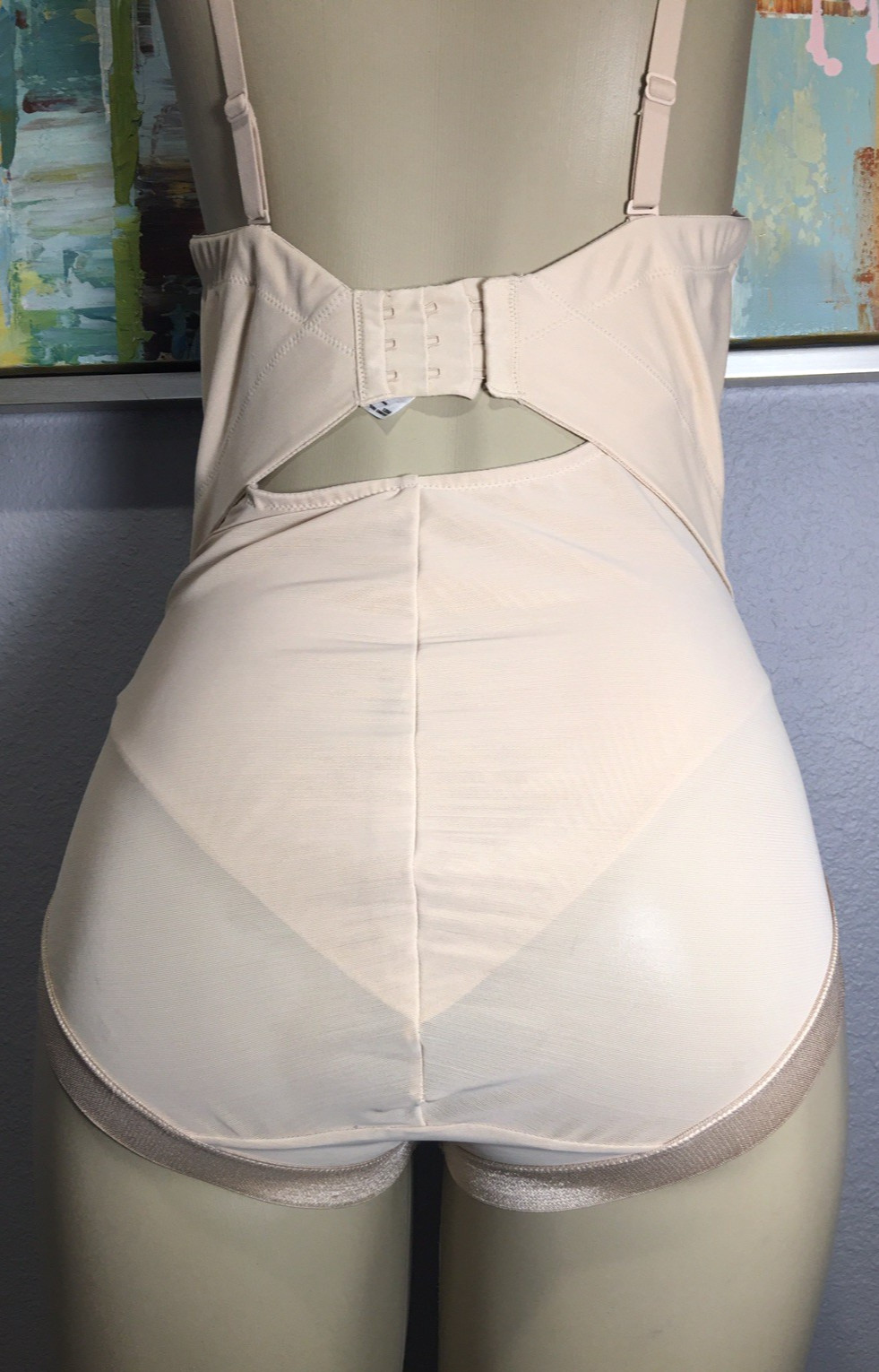 Vtg Nylon Spandex Satin Trim Bra Bodysuit Girdle 38 C