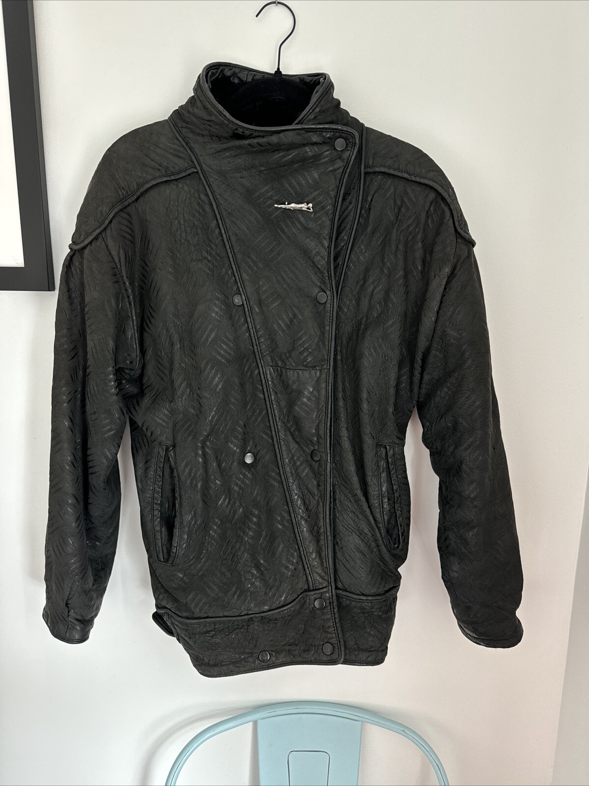 Vintage Leather Jacket 80s No Label Fur Lined size L Oversized Fit Very Warm