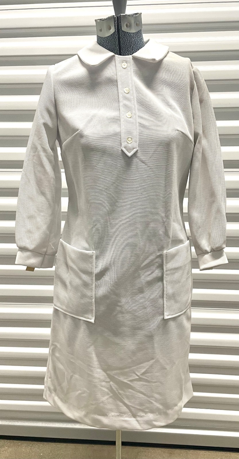 Vtg 60s Sz. 7-8 Petite Nurse White Uniform Dress, Long Sleeves