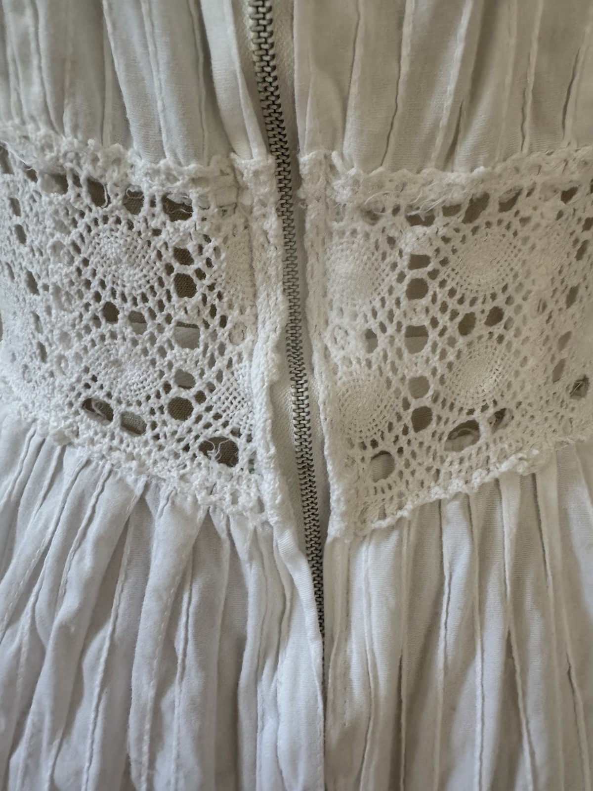 Vtg 70s White Cotton Crochet Sundress Prairie Dress Cottagecore Boho Bridal