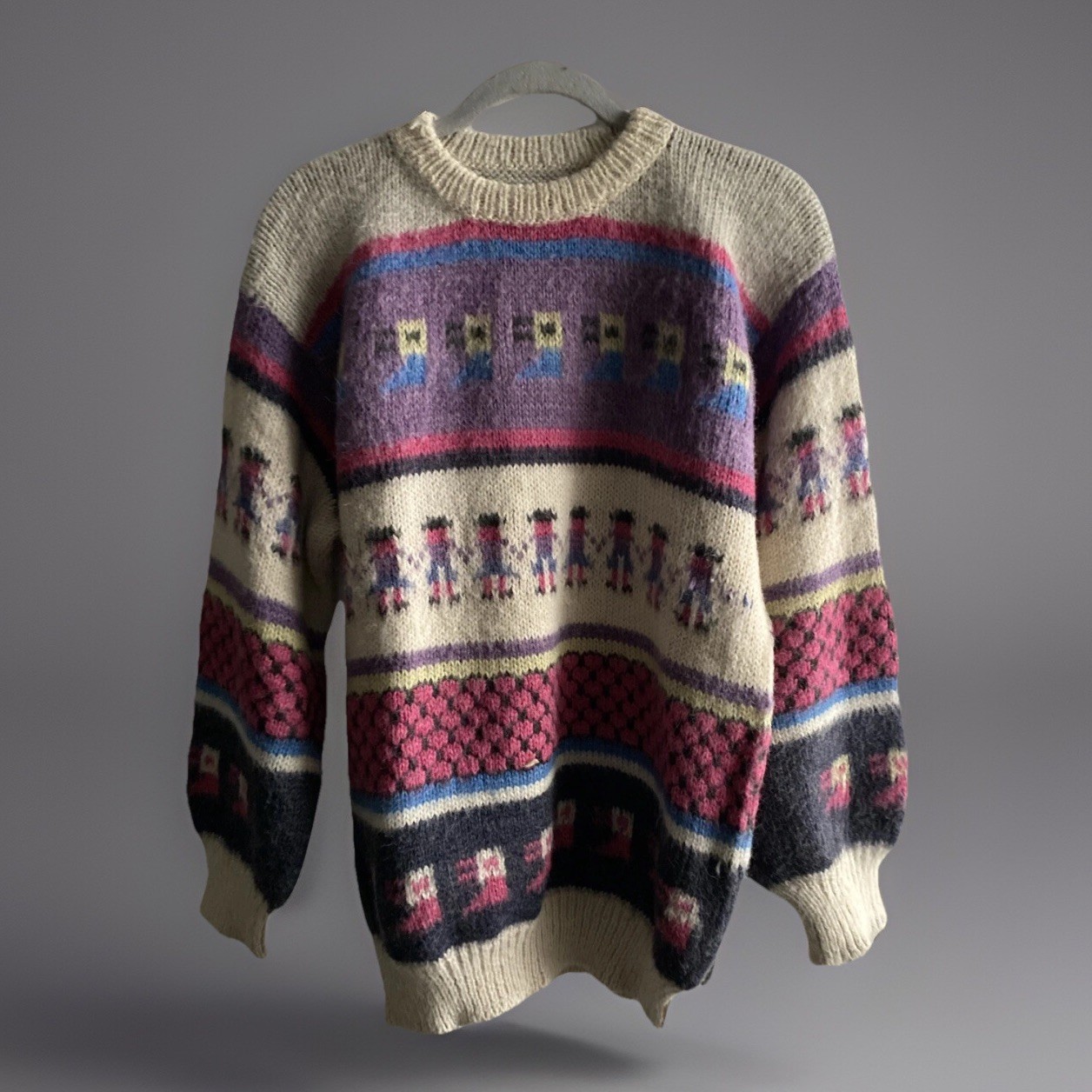 VTG Peruvian Alpaca Folk Hand Knitted Sweater Llama Peru Large Adult Unisex