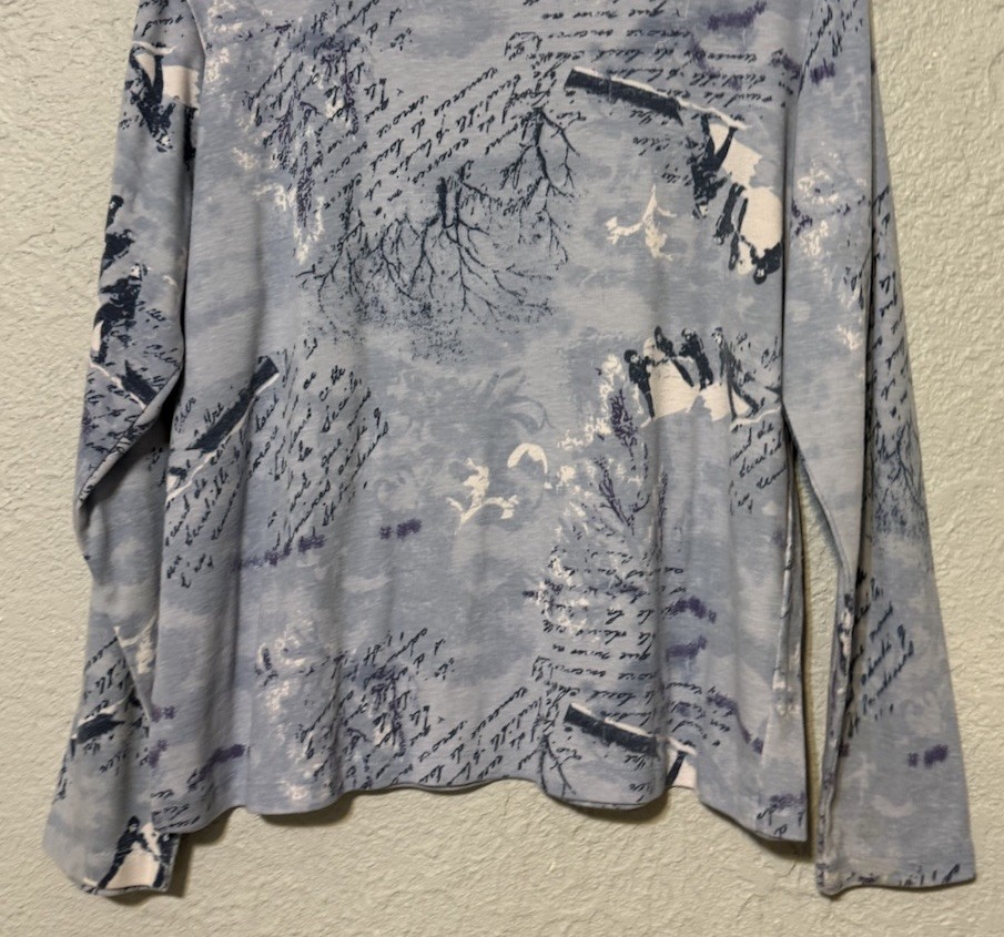 Brunswick Square Blue Letter Script L Pullover Long Sleeve Shirt Boat Neck Top