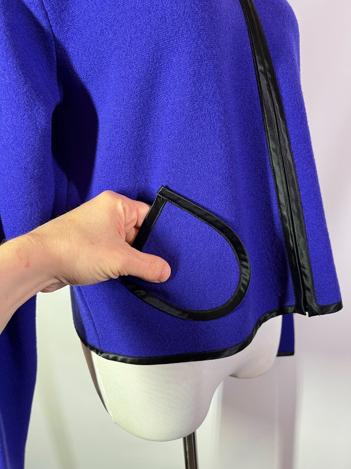 Vintage Doncaster Size M Violet Boiled Wool Jacket Full Zip Satin Trim