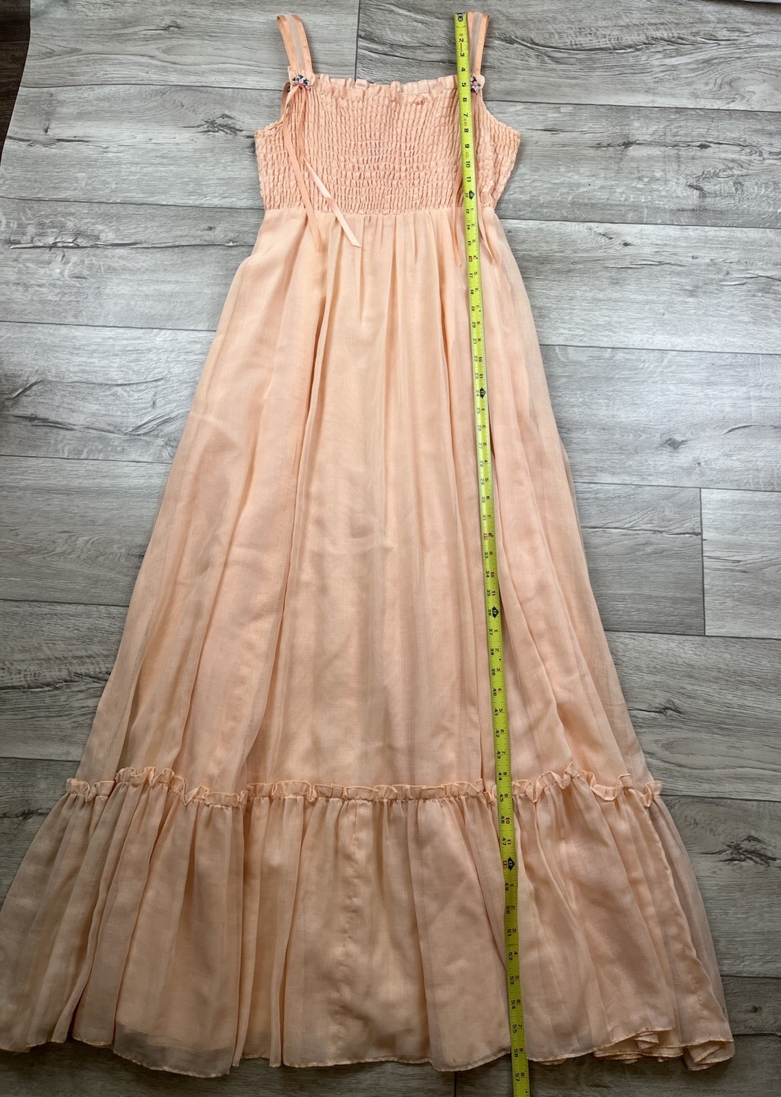 VTG Phase II Dress Sz XS/ S Pink Coral Smocked Floral Maxi Prairie Sundress 70&rsquo;s