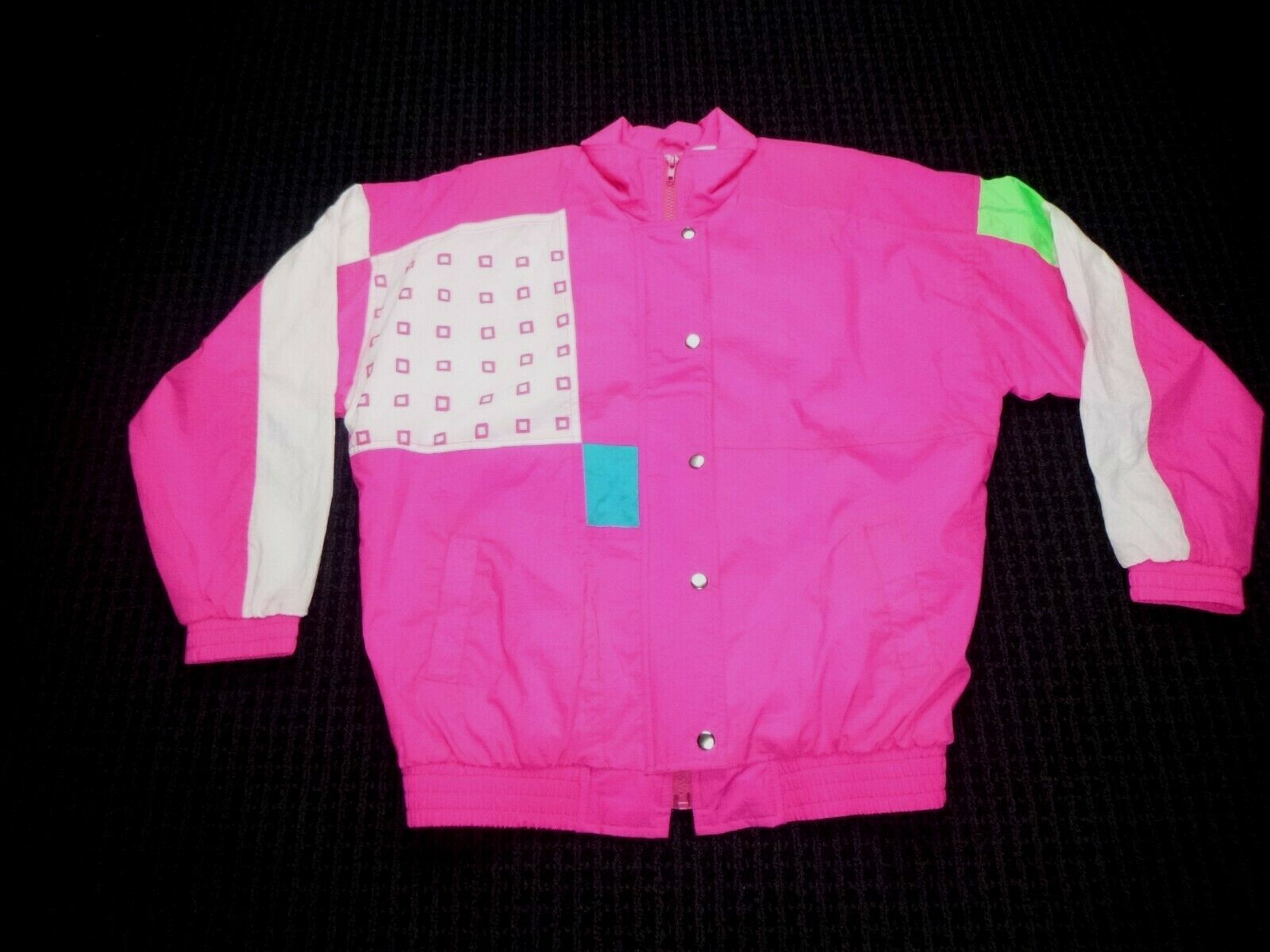 Vtg 80s Pan Asia Neon Pink Colorblock Windbreaker Jacket Size S/M