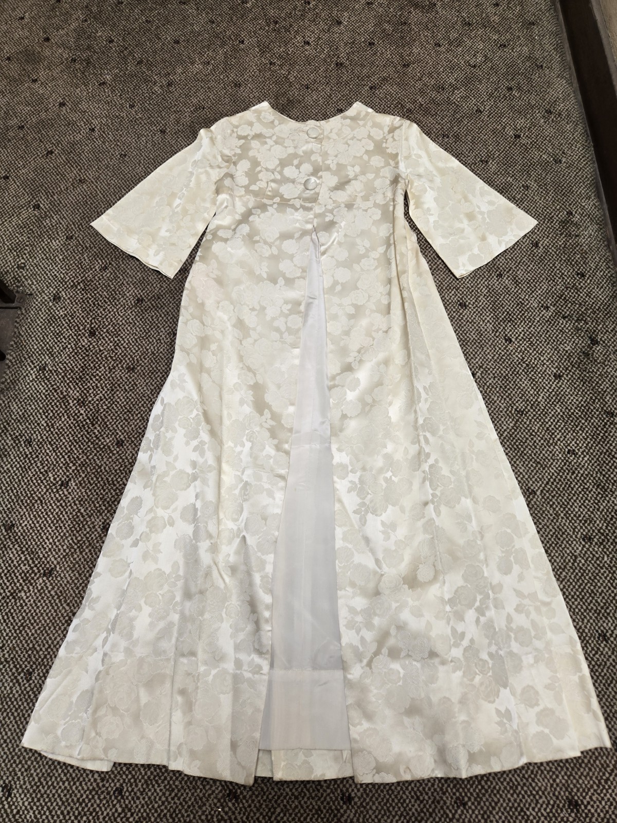 Vintage 60s Cream Bridal Brocade Roses Opera Coat Evening Wedding sz XS