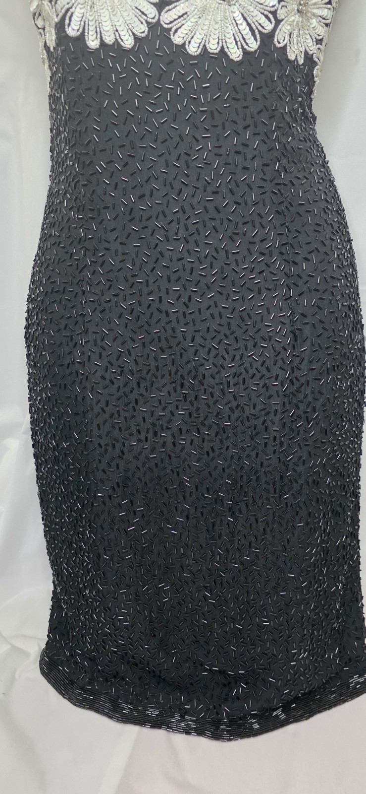 VTG Frank Usher Heavy Beaded & Sequinned 100% Silk Dress Size S 80s 90s Floral
