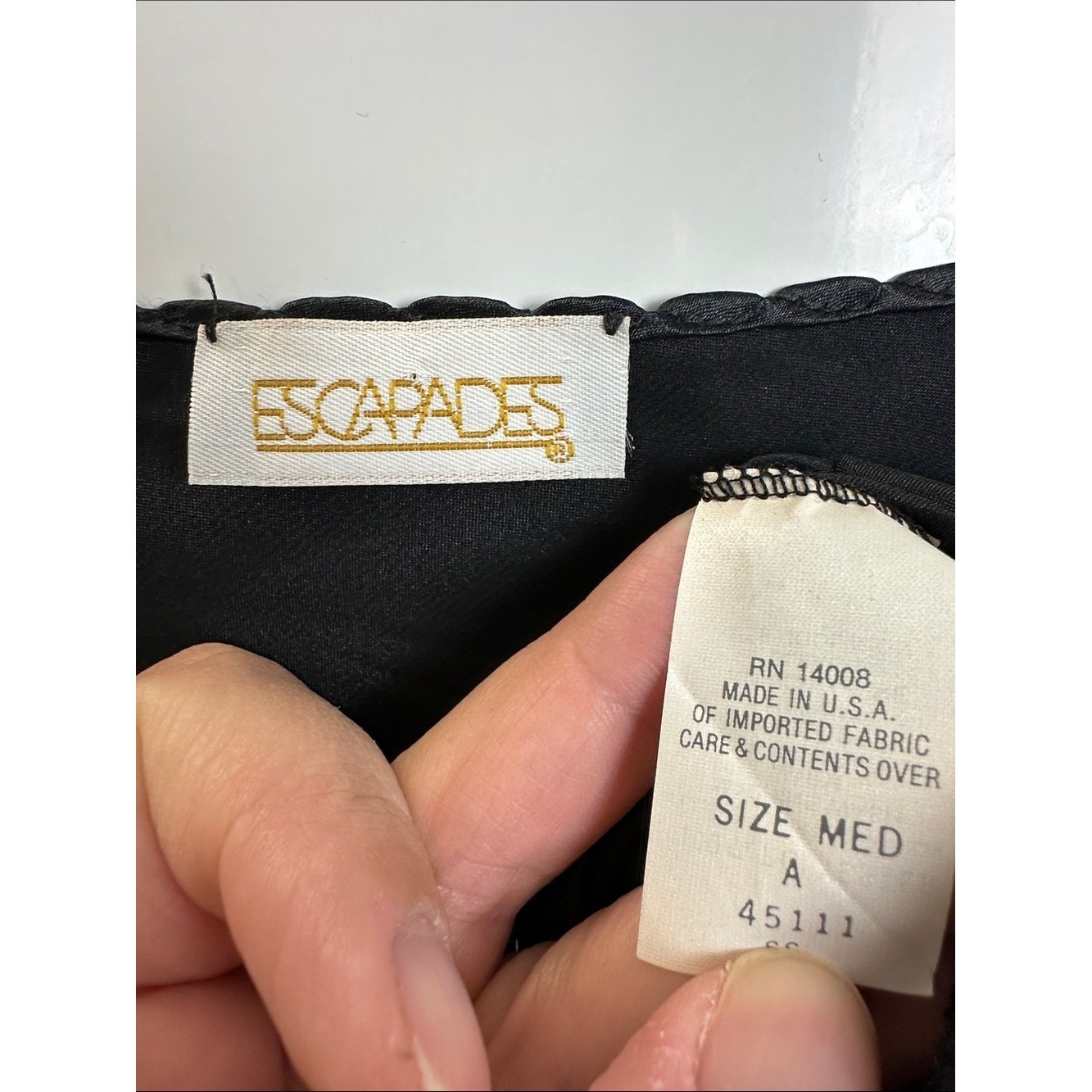 Vintage ESCAPADES Black Satin Pleated Yoke Camisole