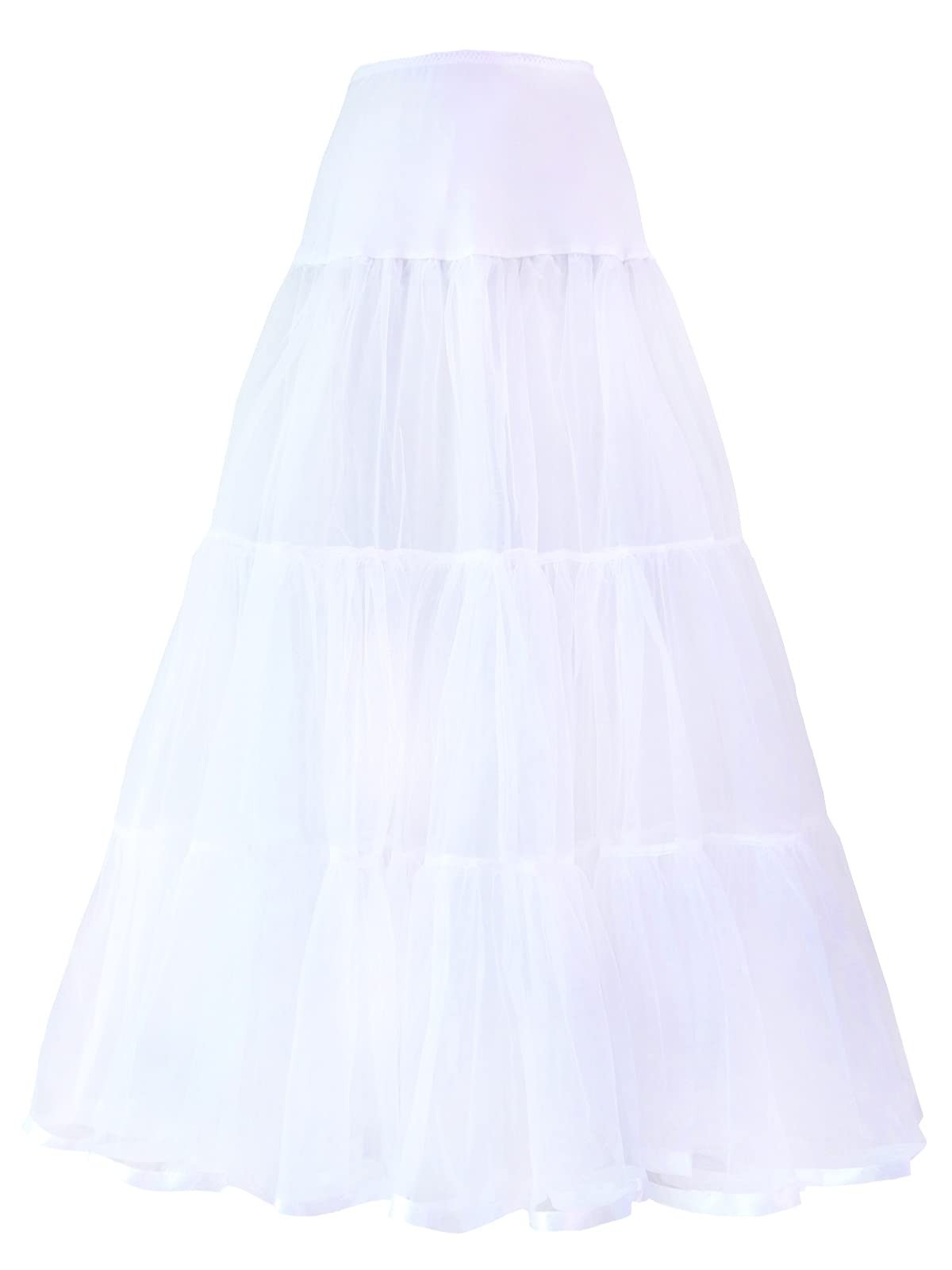 Hoopless Maxi Crinoline Wedding Underskirt Petticoat Evening (L/XL, White)