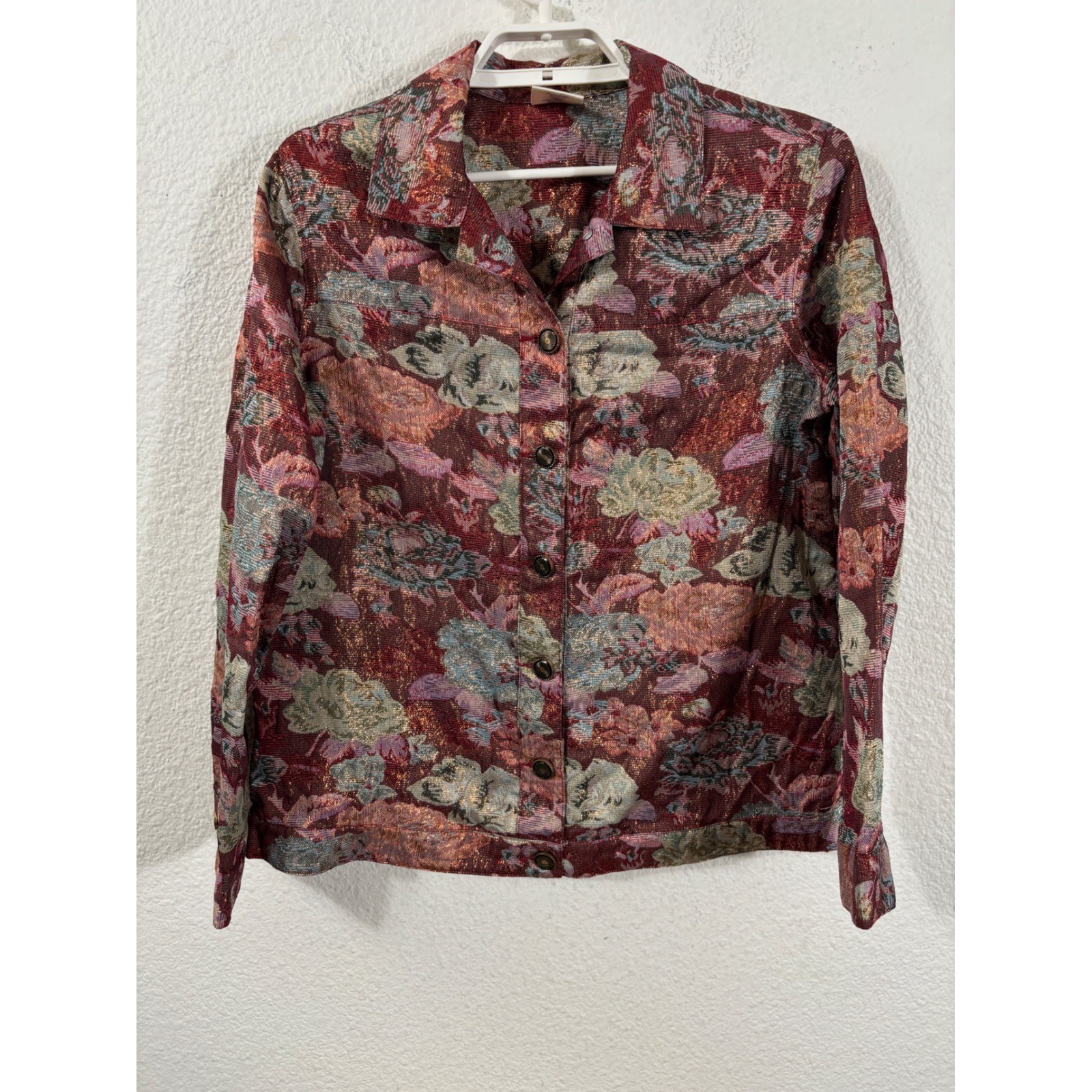 Bedford Fair Jacket Womens L Multicolor Vintage Y2K Metallic Floral Cottagecore