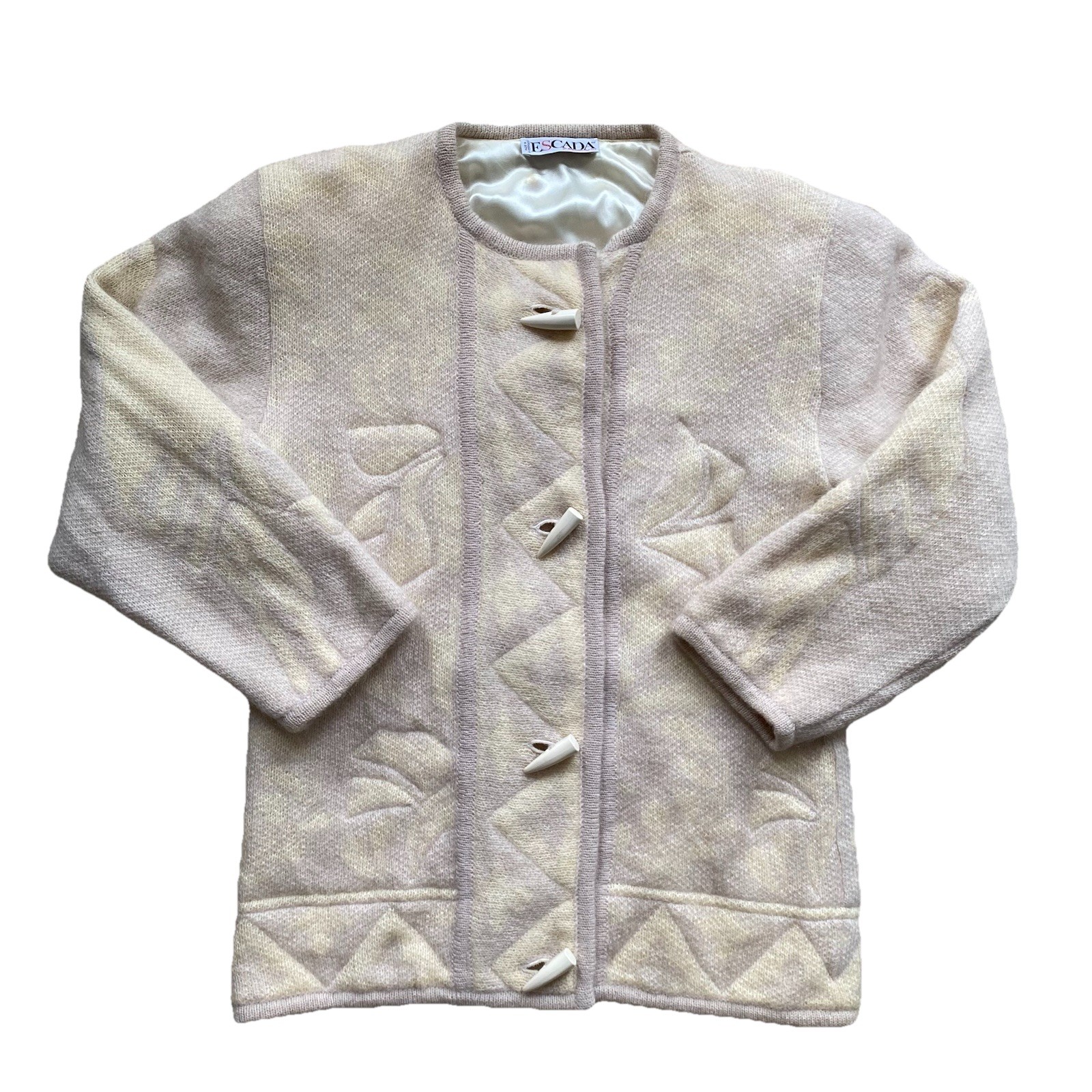 Vintage 80s Escada Cardigan Sweater Size 34 Mohair Tusk Toggle Button W Germany