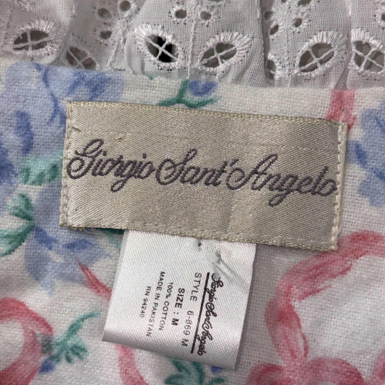 GIORGIO SANT’ANGELO Flannel Nightgown Prairie Vintage Romantic Flowers Bows M