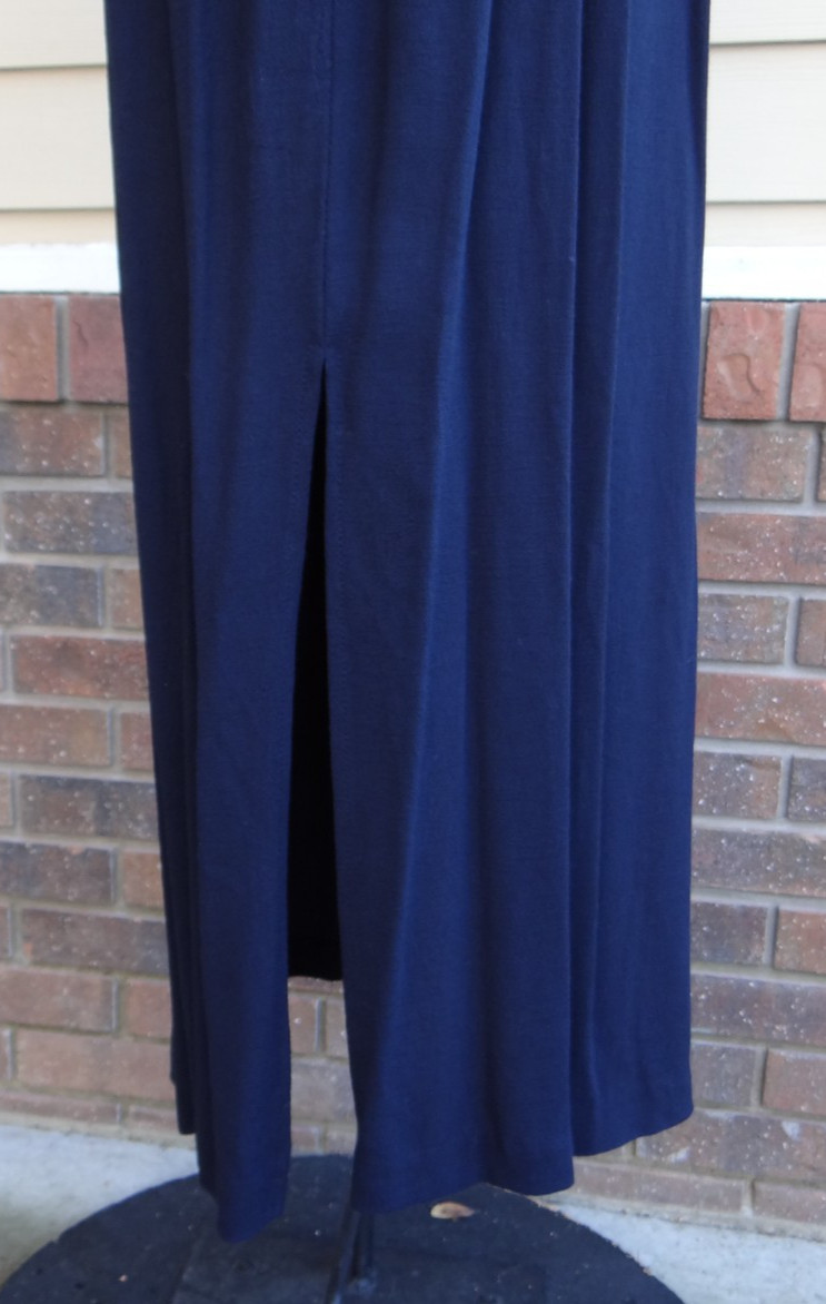 Cynthia Max Navy Long Pencil Side Slits Draw String Elastic Large Rayon Skirt