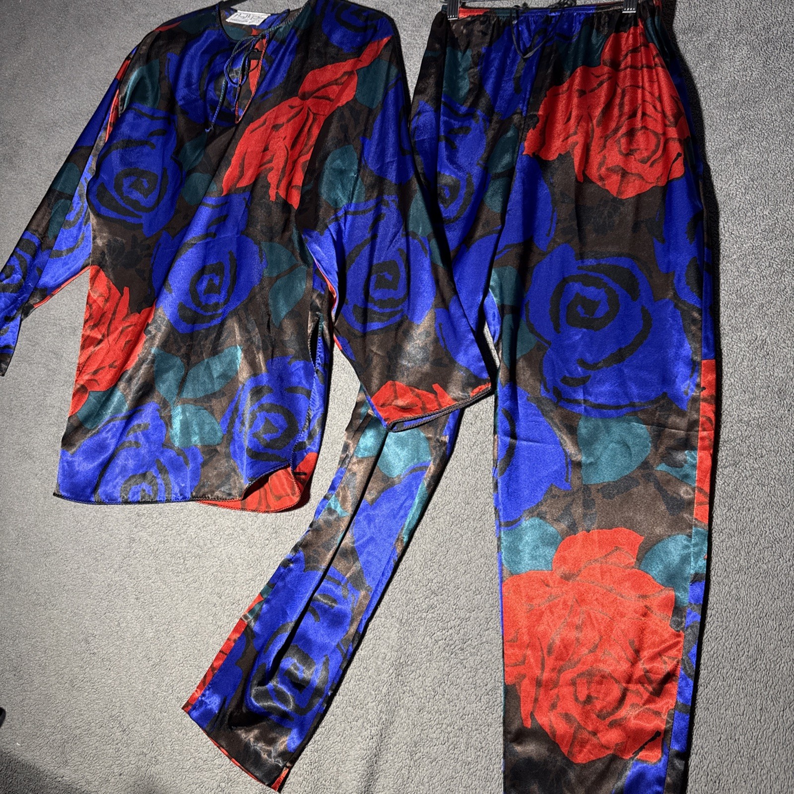 Vintage Mary McFadden Satin Sleep Set Gorgeous Floral Pattern Small Made In USA
