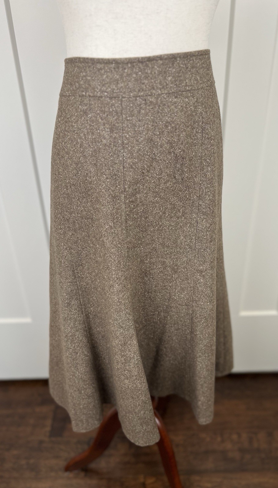 Vintage Pendleton Wool Silk Tweed A-Line Midi Skirt Brown Made USA Size 14
