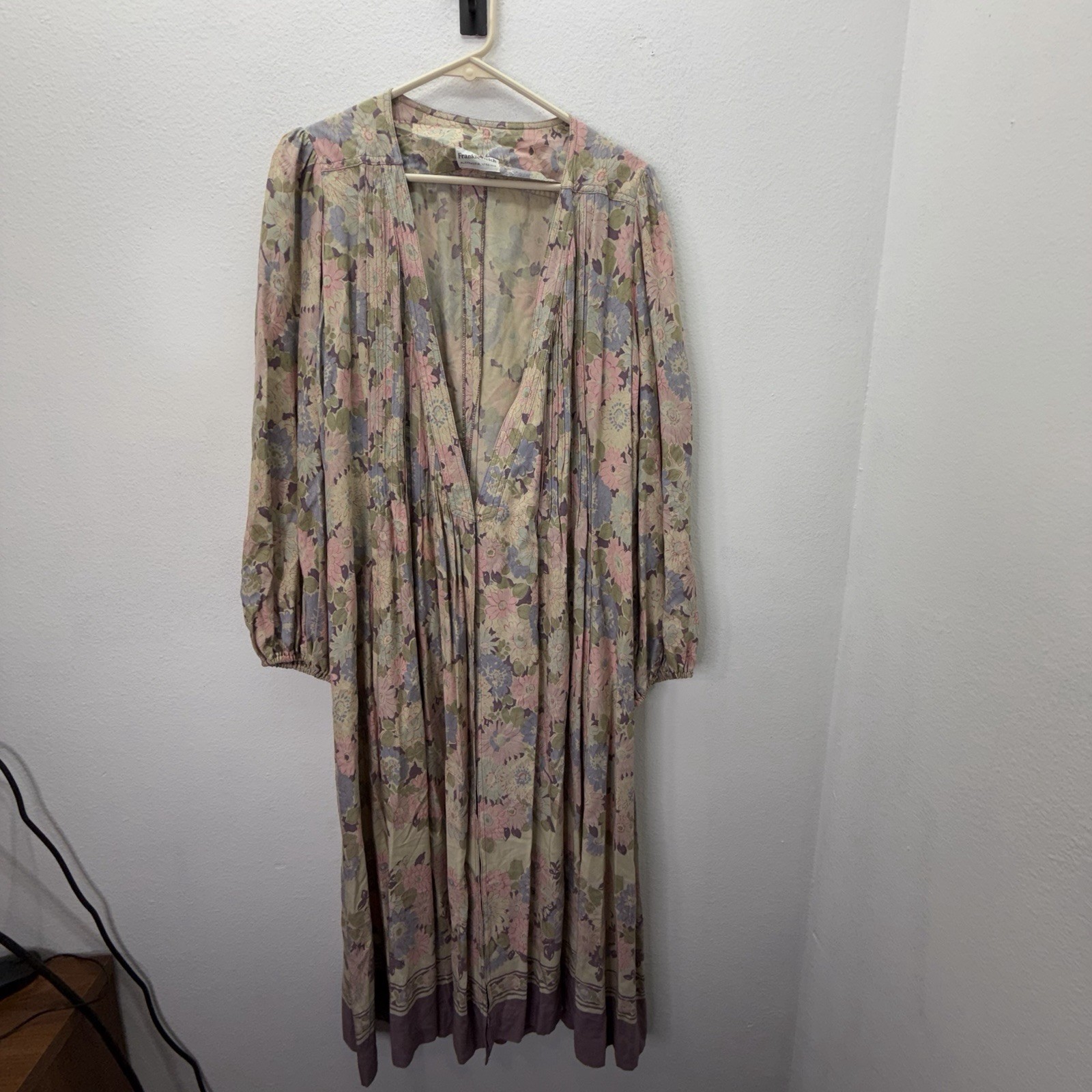 Vintage Frankie Welch Floral Duster Coat Maxi Open Front Boho Cottagecore M/L