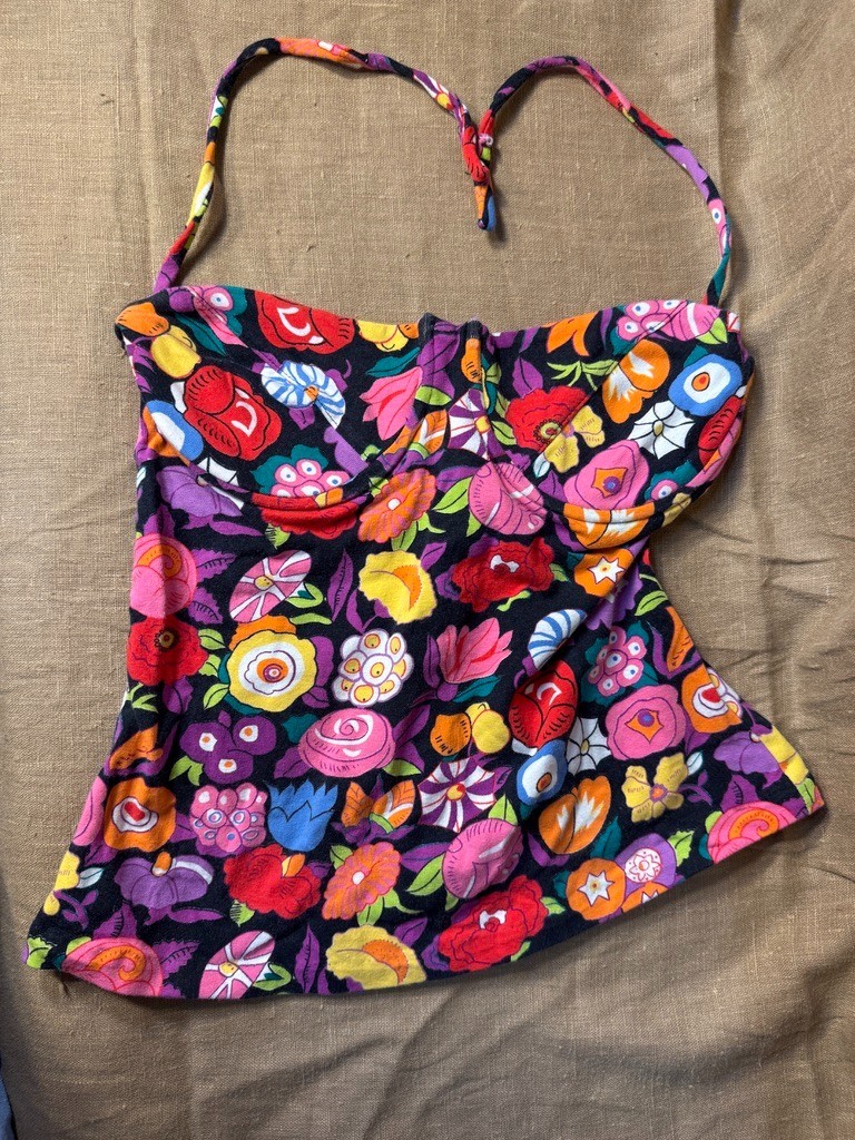 Betsey Johnson Vintage 1980s Punk Label Floral 80s Spaghetti Strap Bra Top SZ M
