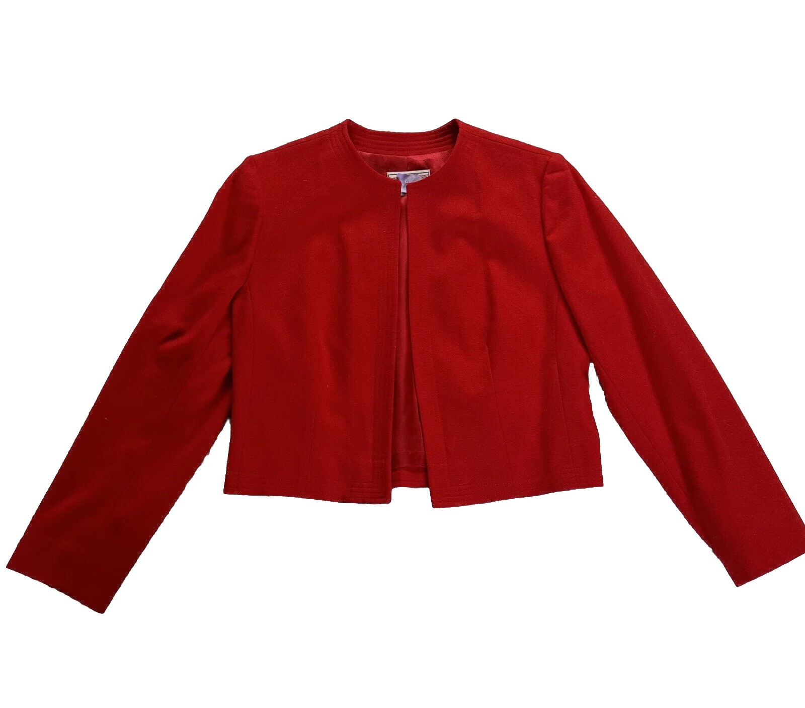 Vtg Pendleton Women Jacket Sz 10P Virgin Wool Red Cropped Blazer USA Open Front