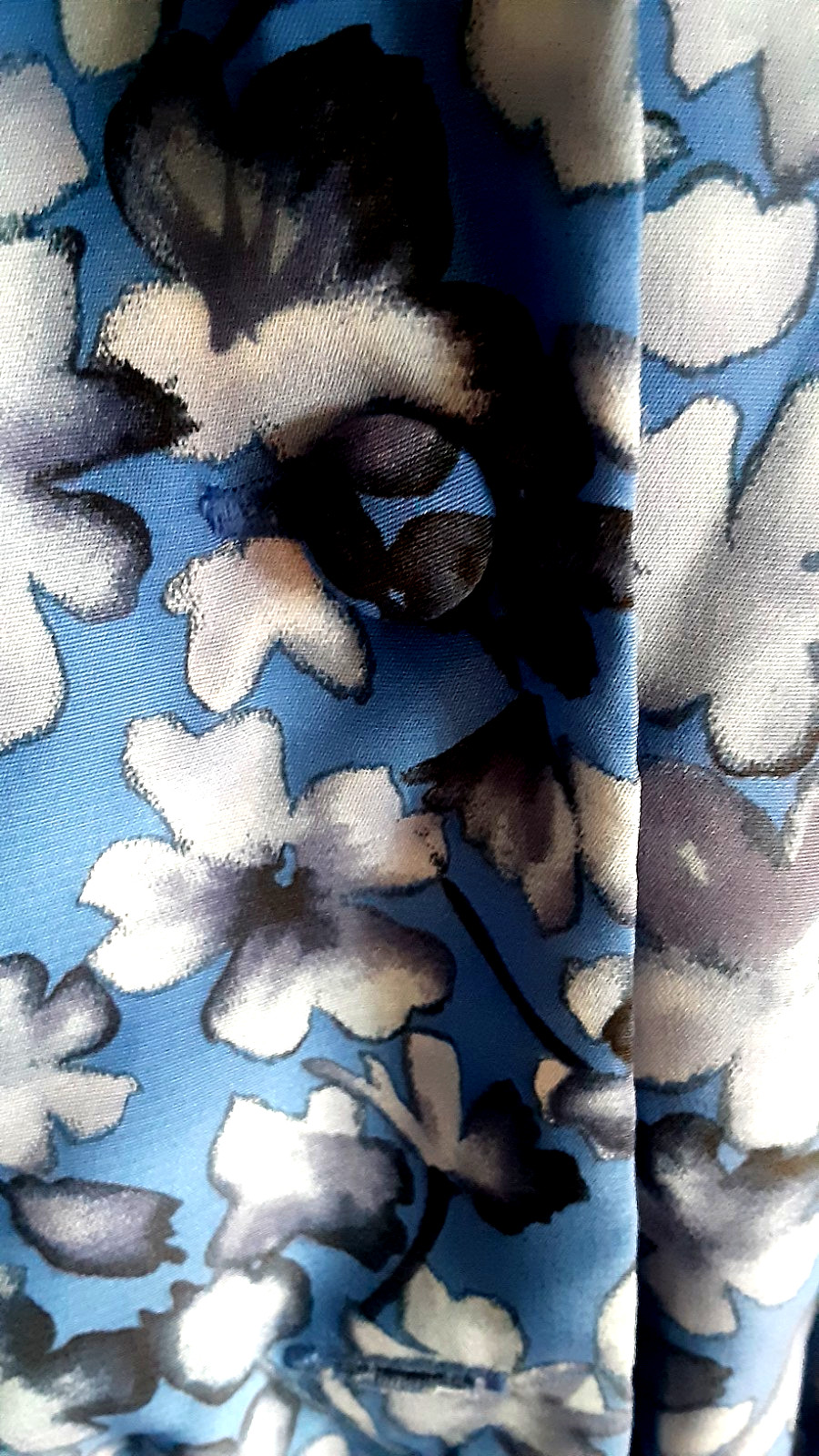 Vintage LESLIE FAY Summer Blue Shirtdress Floral Pleated NO BELT Size 14P 14