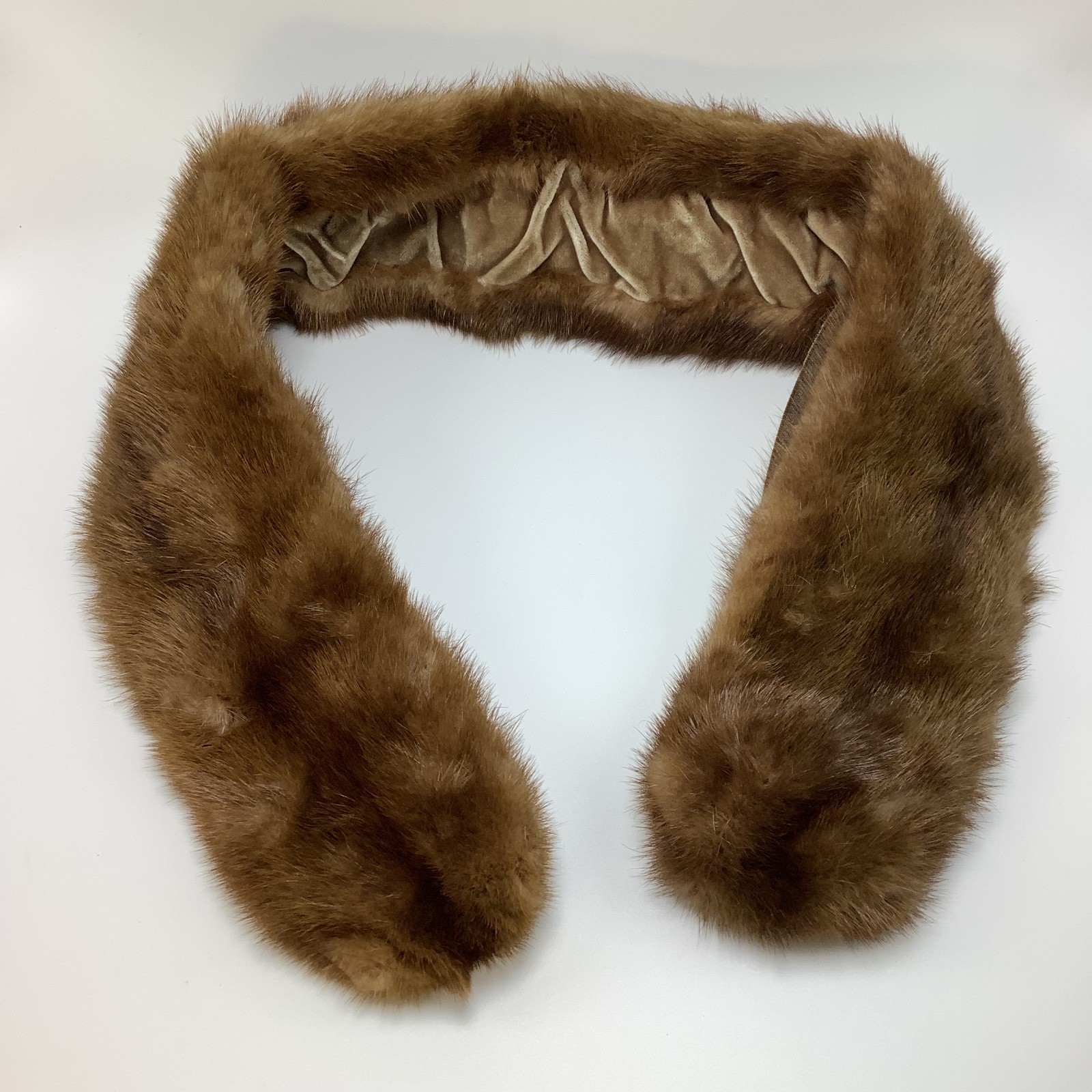 Vintage Mink Fur Scarf Collar with Velvet Lining and Coat Clips Brown No Tag 34”
