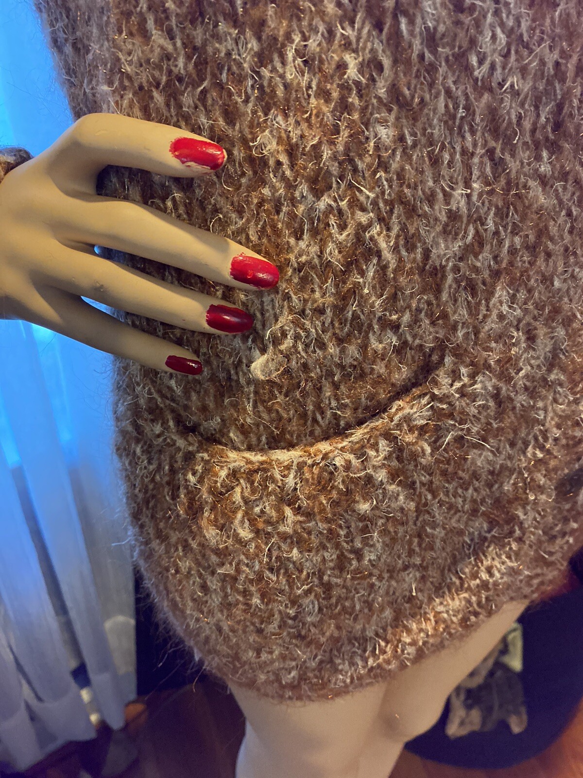 VINTAGE 50&rsquo;s Womens MOHAIR SWEATER Brown/White Marl with Copper Metalic Threads