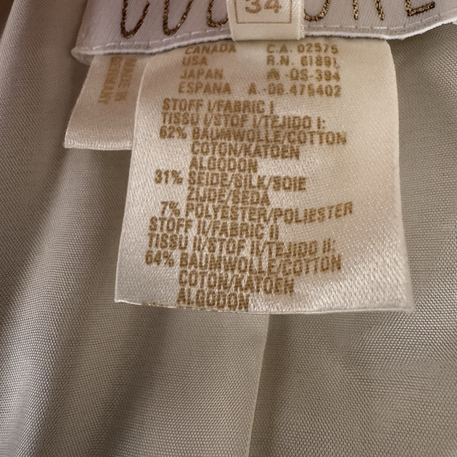 Vintage ESCADA COUTURE Silk Cotton White Silver Suit Jacket Blazer sz 34 Luster