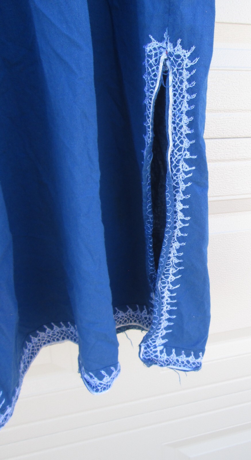 Morocco Caftan Dress Blue White Embroidery Vintage Kaftan Medium