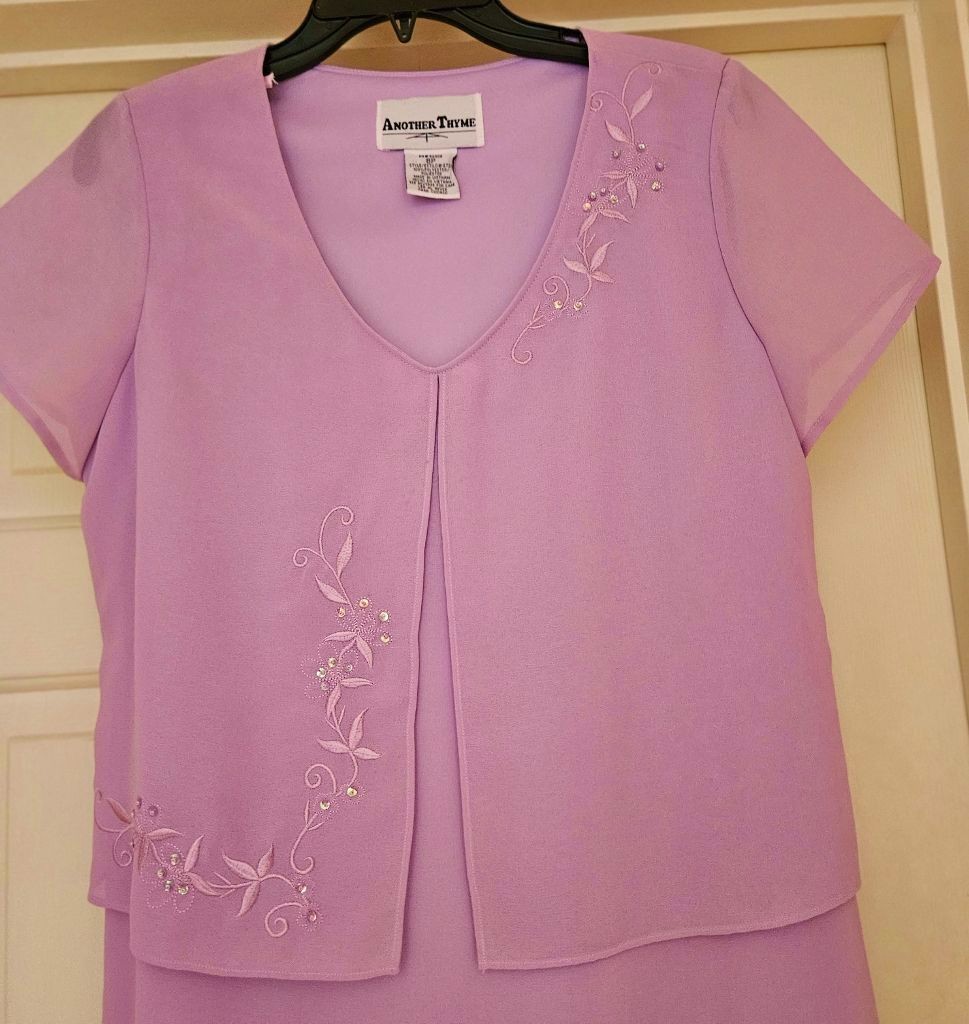 Another Thyme Purple Embroidered Dress~Beaded~ Layered ~ Lined ~Sz 8P~EUC