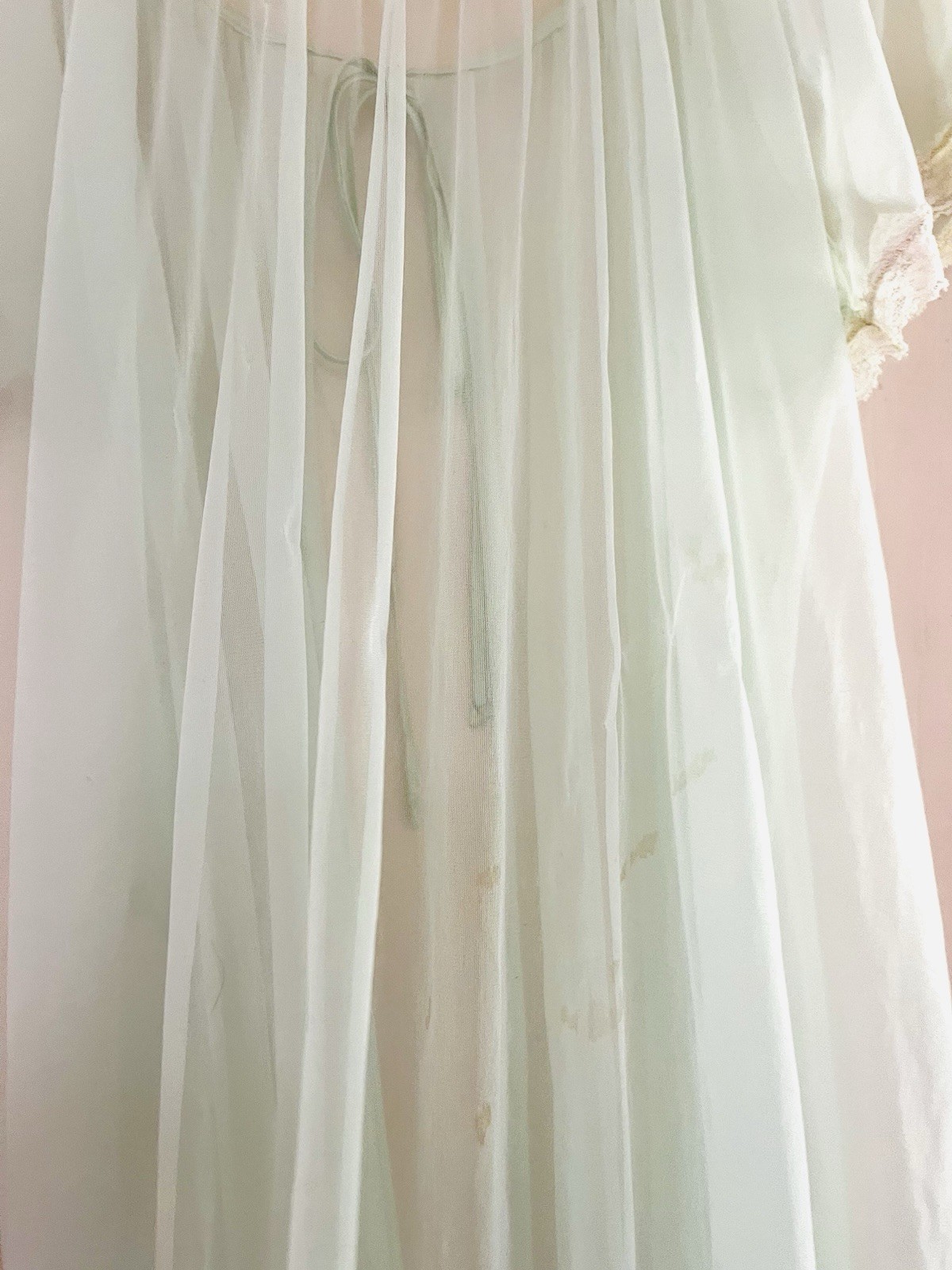 VTG 60s Mint Green Chiffon Ethereal Coquette Bridal Peignor Fairycore Maxi Gown