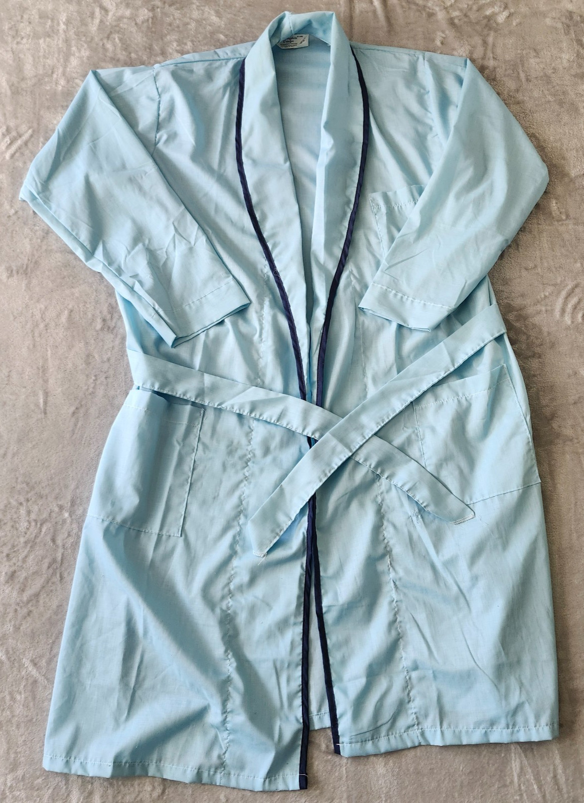 Vintage 1960s/70s Robe Baby Blue w/ Navy Stripe Pockets Men&rsquo;s XL Belt Dad