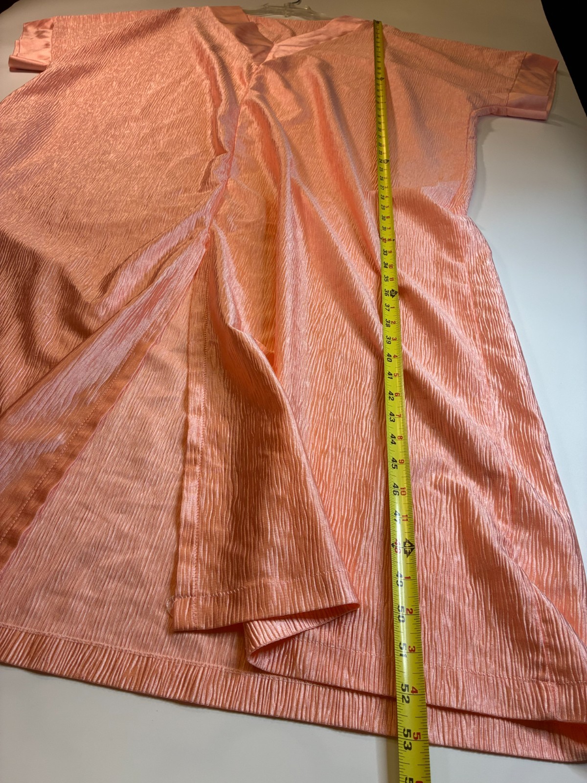 Vintage SOLID PEACH KAFTAN GOWN Plus Size 1X Textured Front Slit Mrs Roper Boho